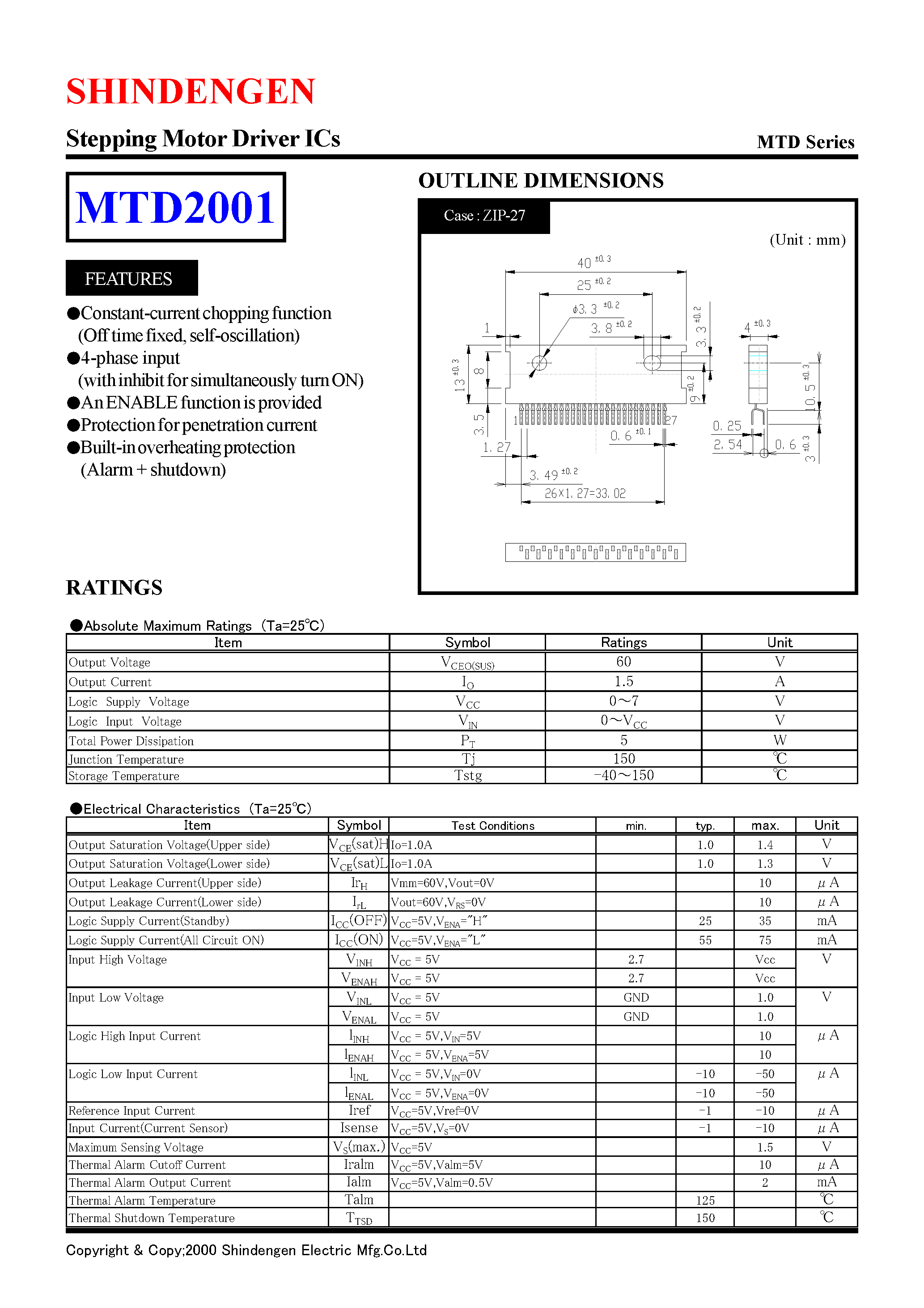Даташит MTD2001 - Stepping Motor Driver ICs страница 1