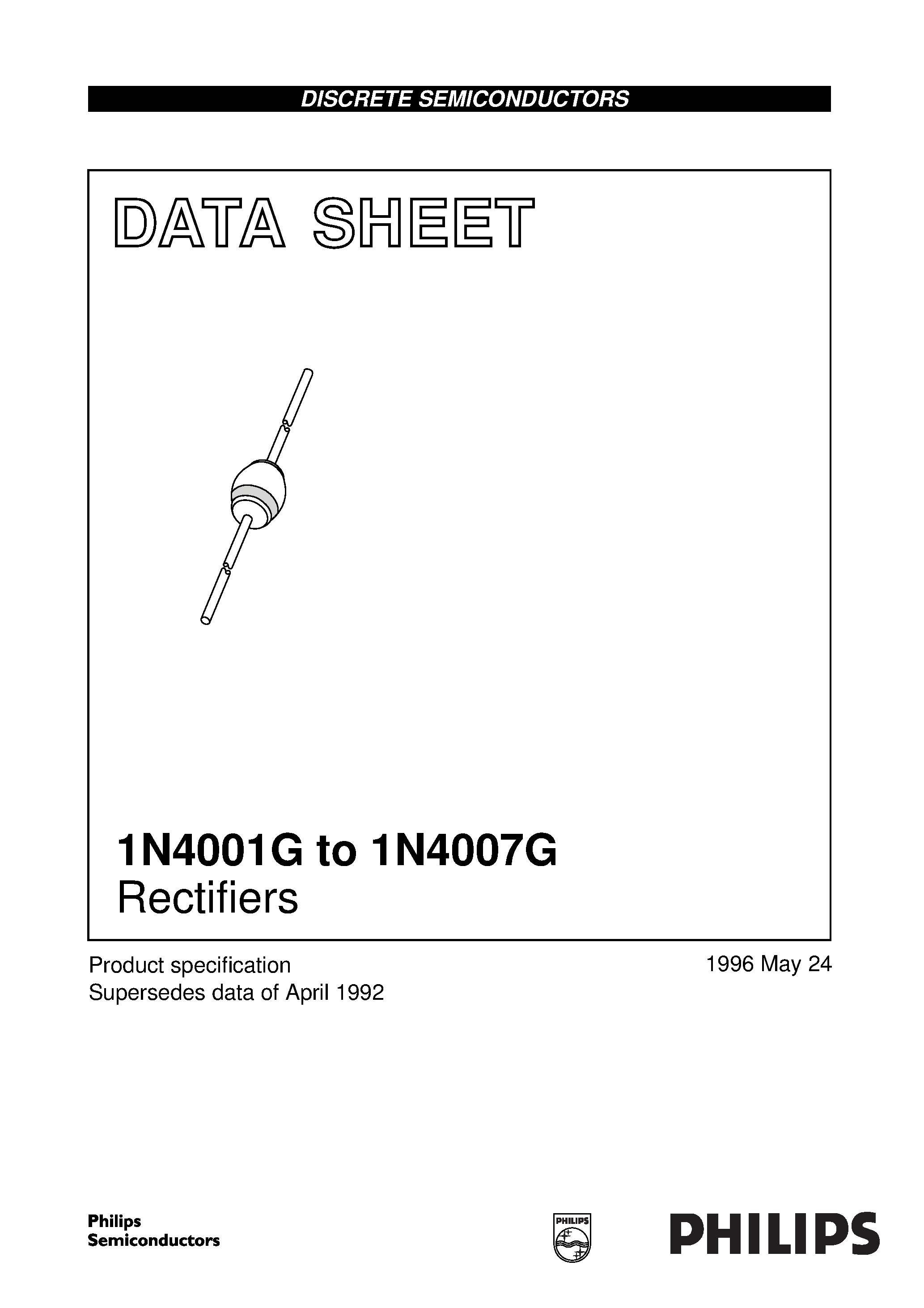 Datasheet 1N4001G - (1N4001G - 1N4007G) Rectifiers(Rugged glass package / using a high temperature alloyed construction) page 1