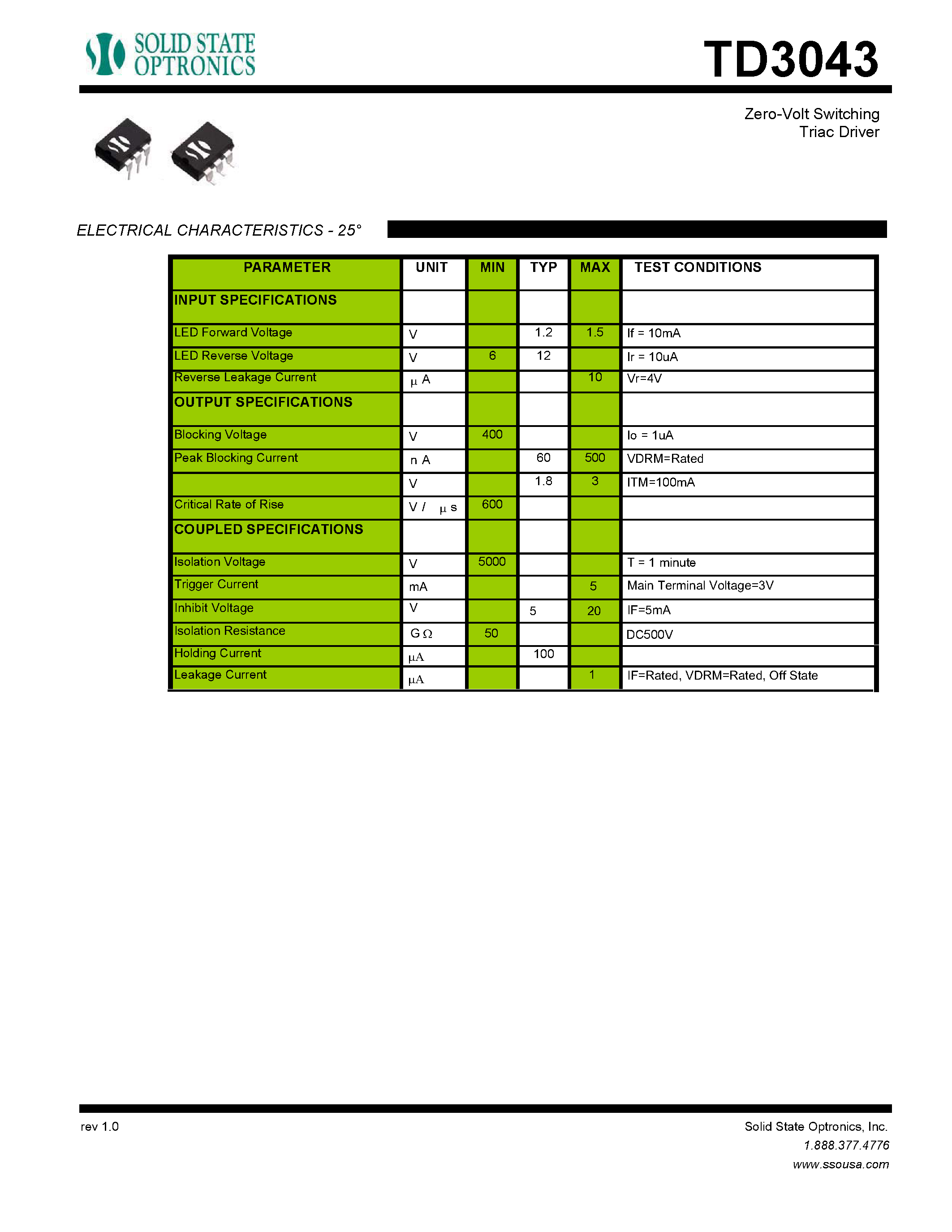 Datasheet TD3043 - Zero-Volt Switching Triac Driver page 2