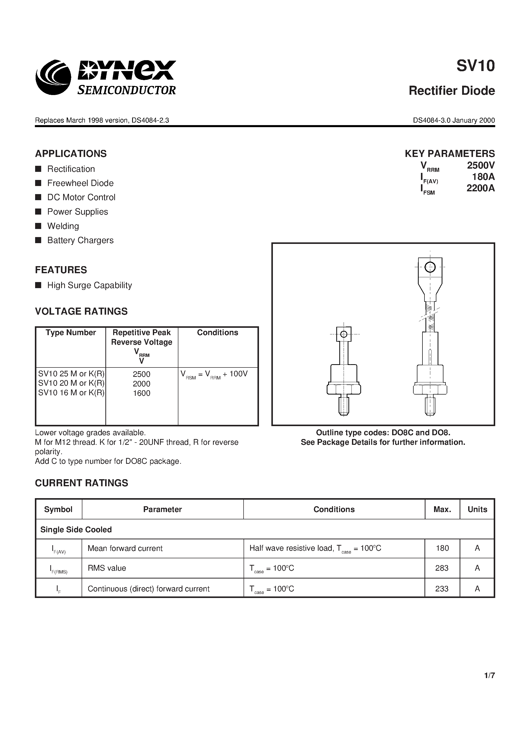 Datasheet SV10xx - Rectifier Diode page 1