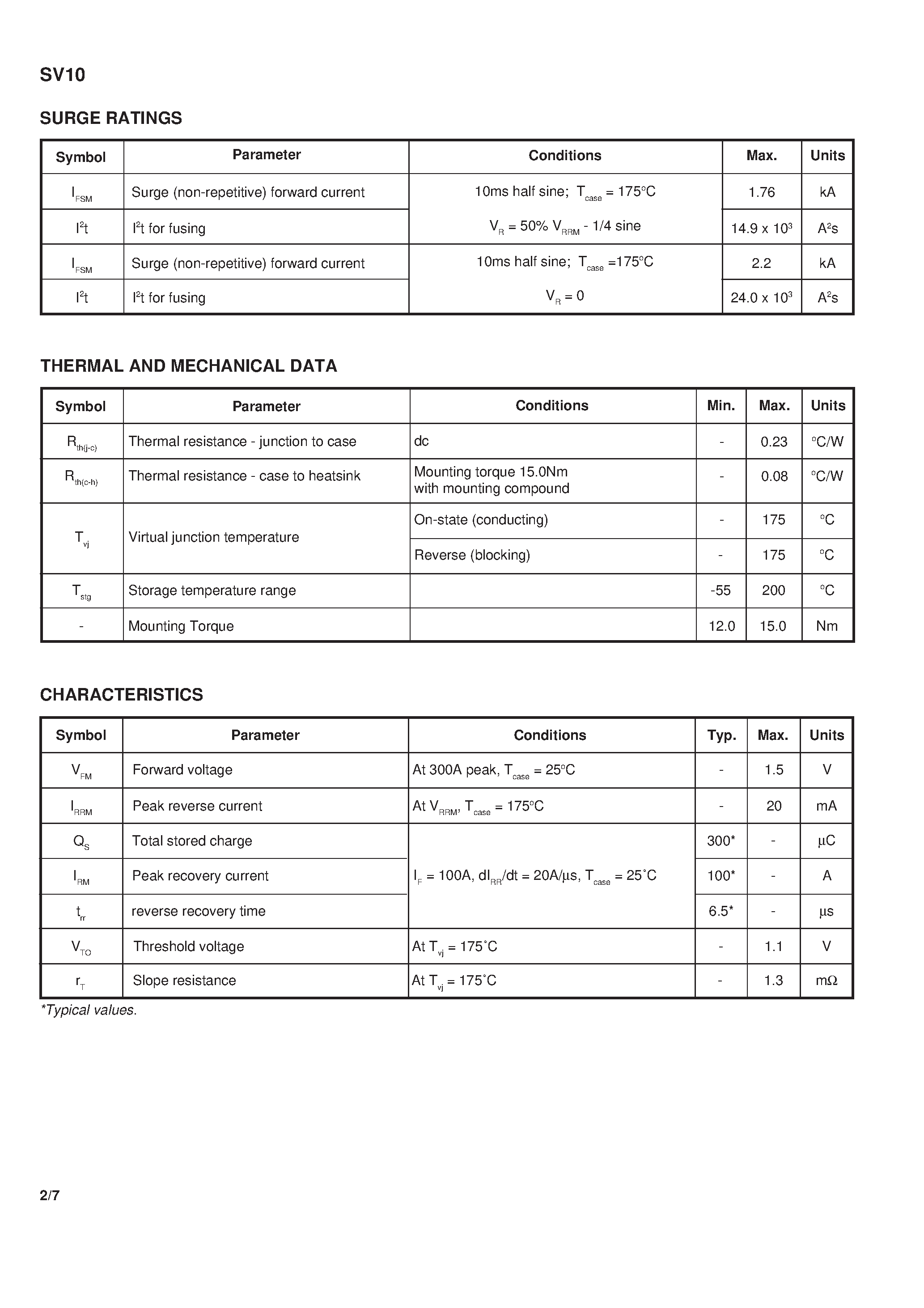 Datasheet SV10xx - Rectifier Diode page 2