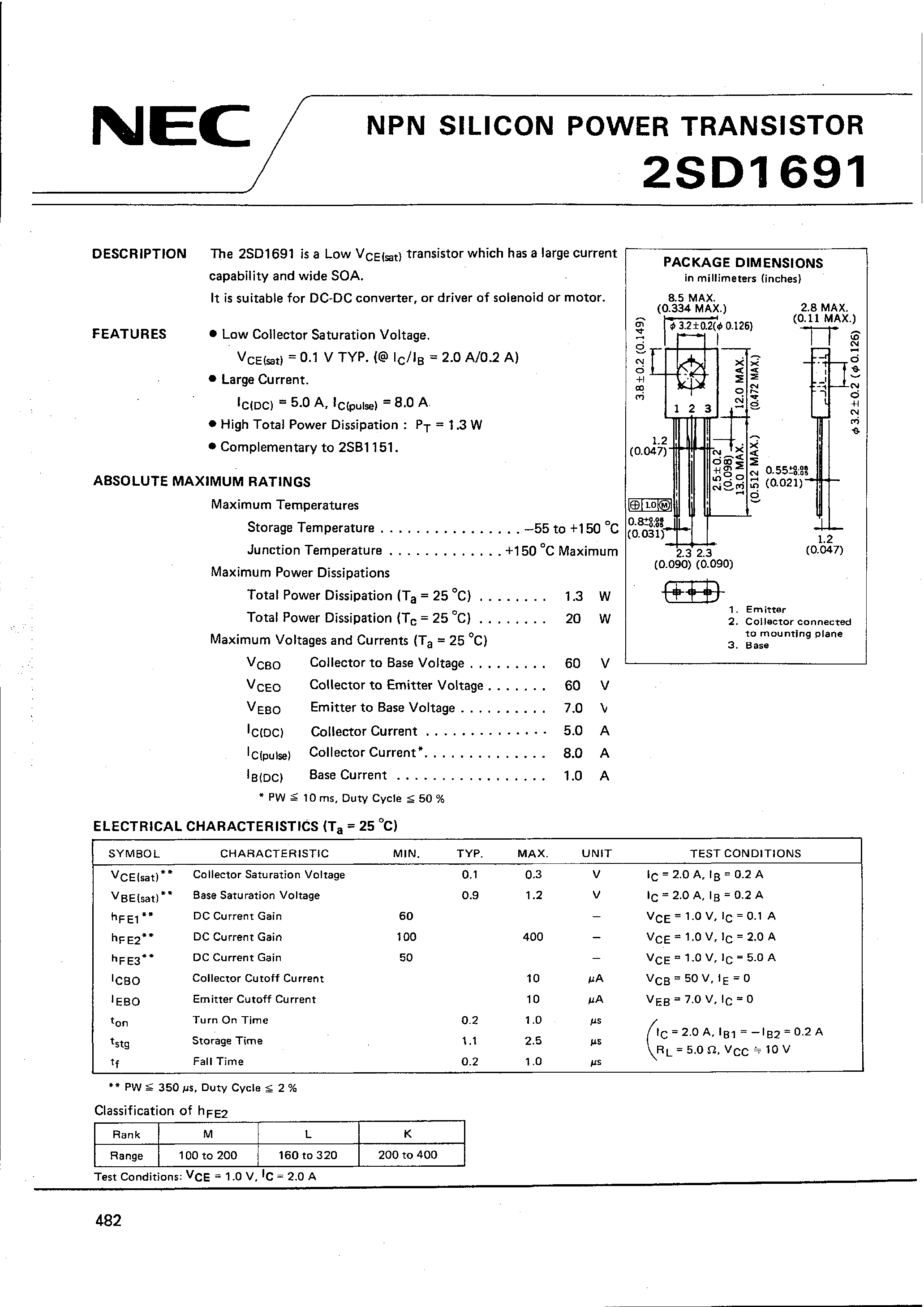 Datasheet 2SD1691 - NPN SILICON POWER TRANSISTOR page 1