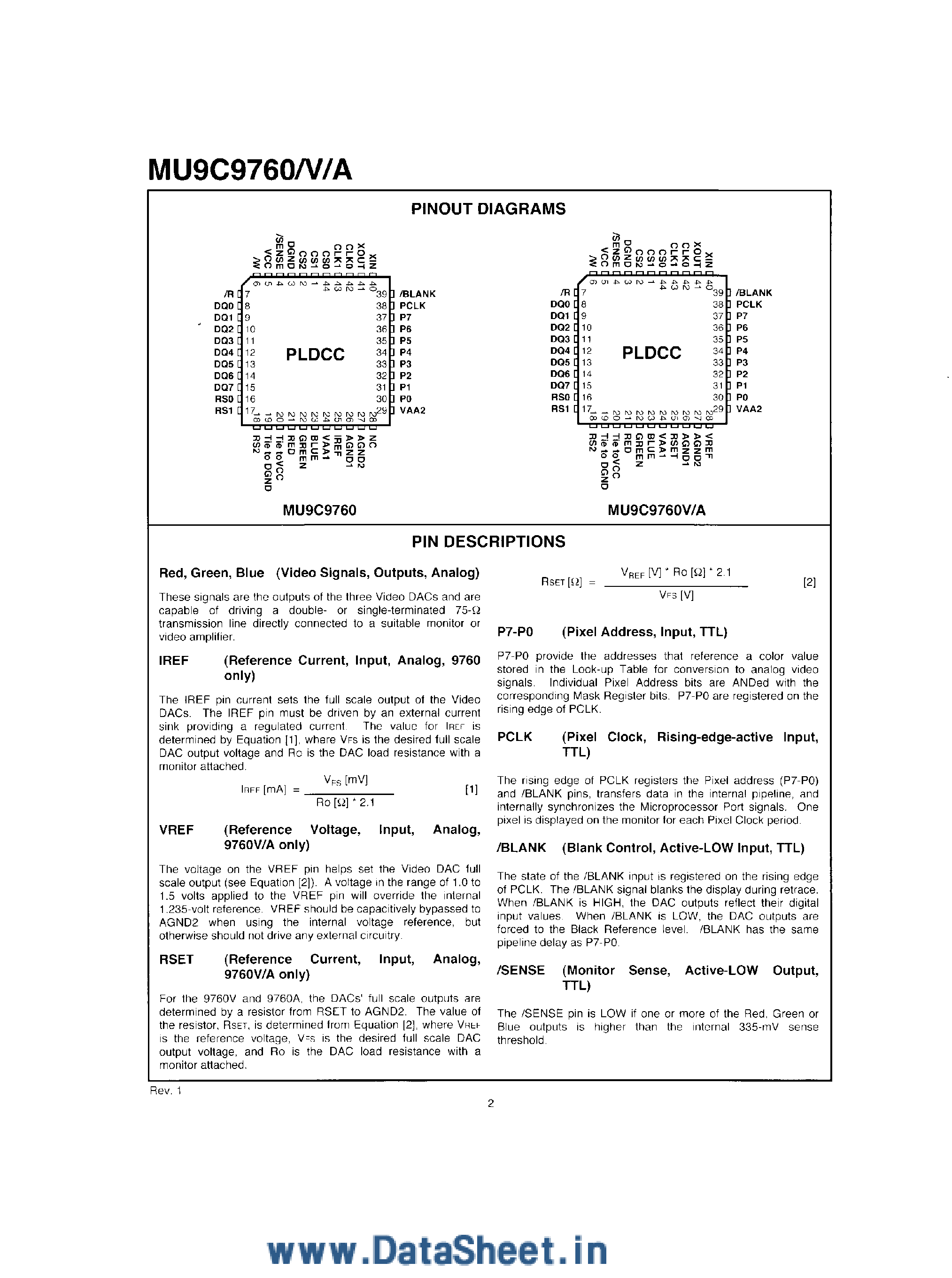 Datasheet MU9C9760 - D/A CONVERTER / 6-Bit CMOS page 2