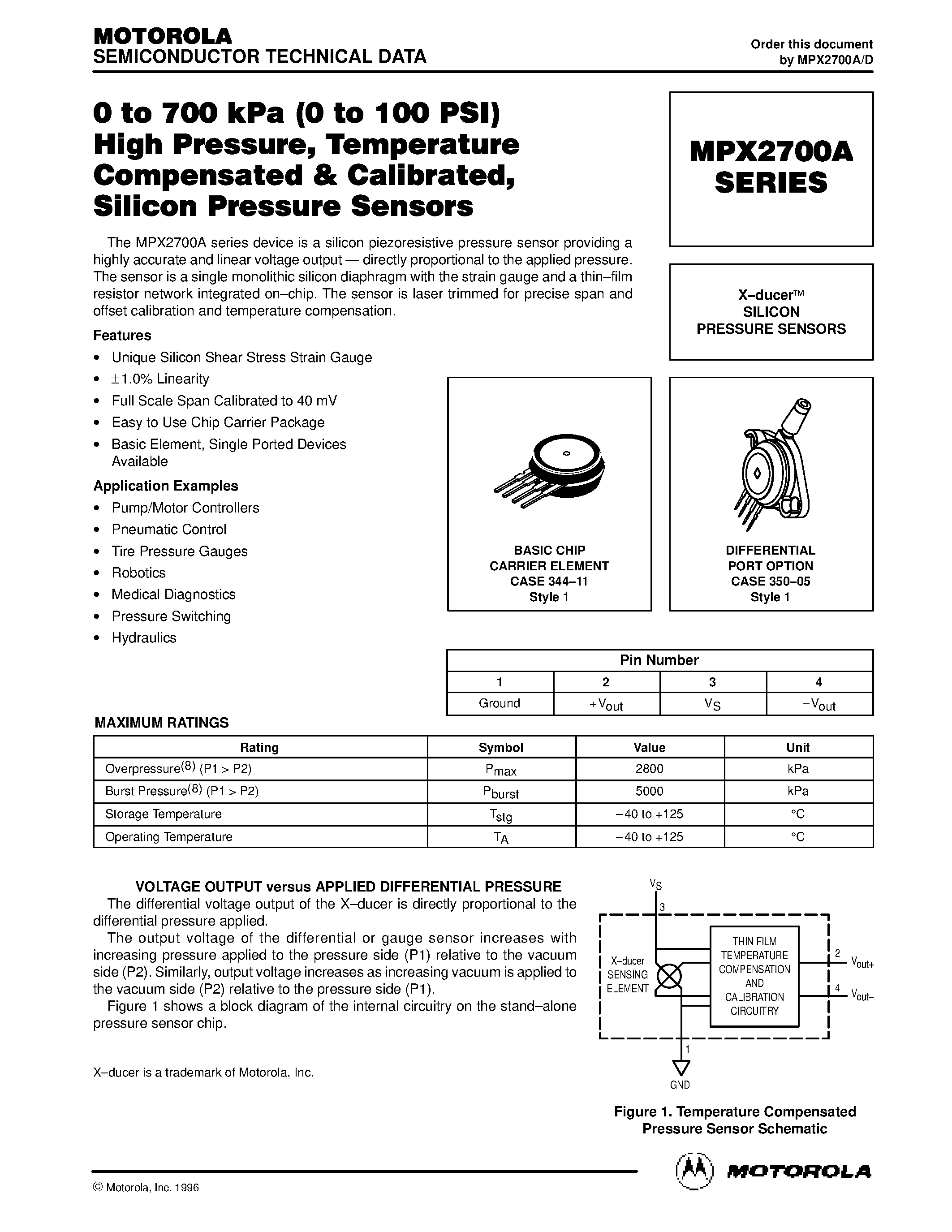 Datasheet MPX2700A - X-ducer SILICON PRESSURE SENSORS page 1