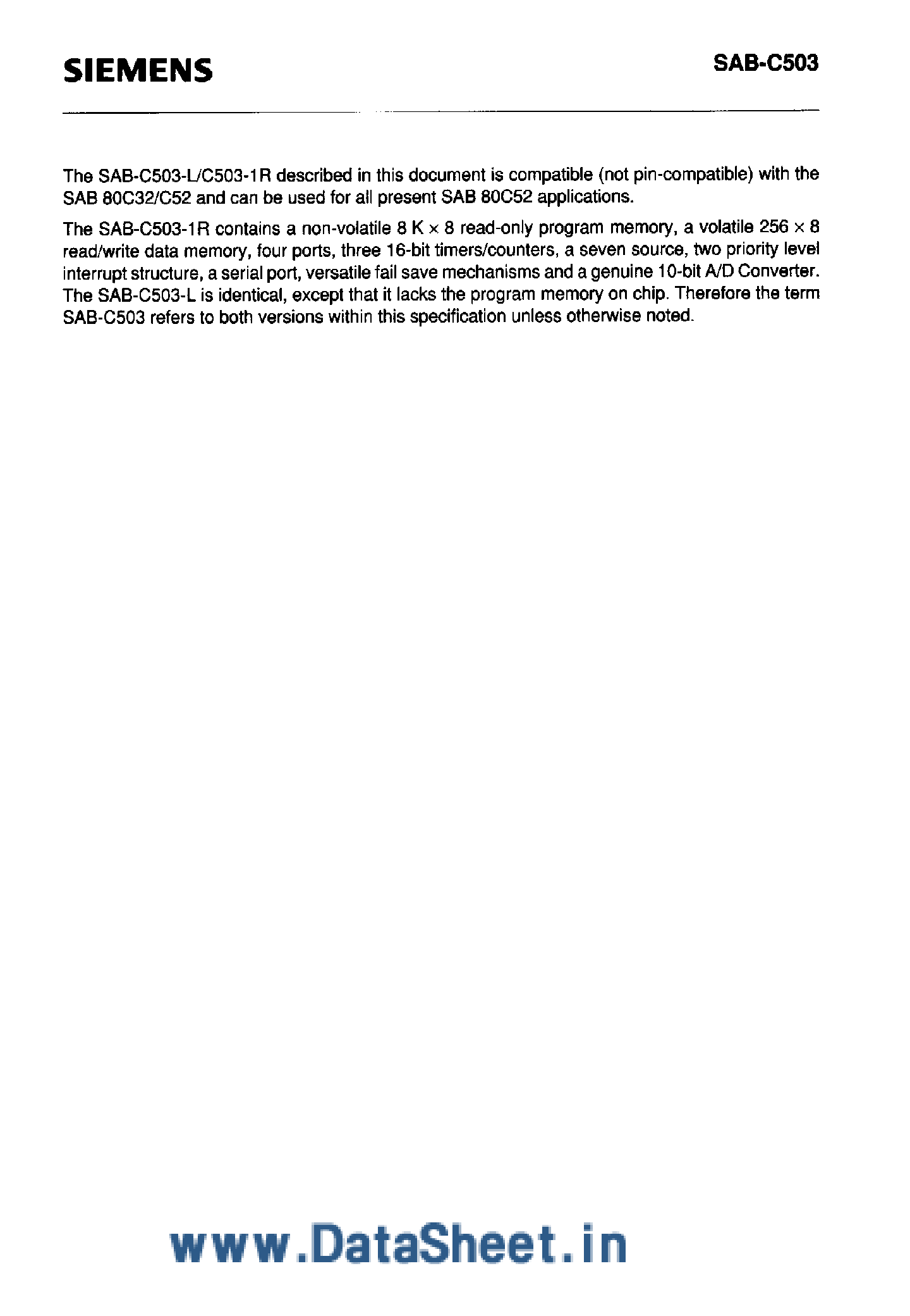 Даташит SAF-C503 - 8-Bit MICROCONTROLLER страница 2