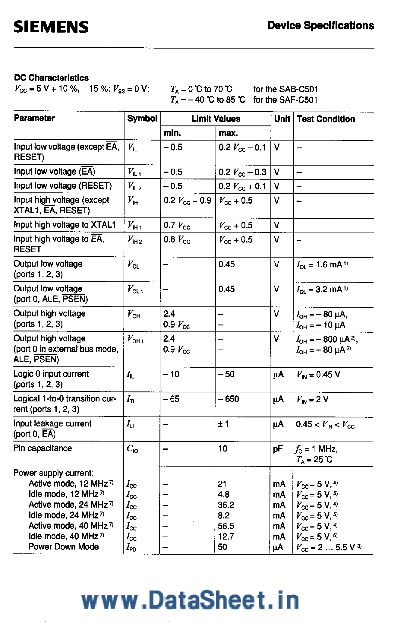 Даташит SAF-C501 - 8-Bit MICROCONTROLLER страница 2