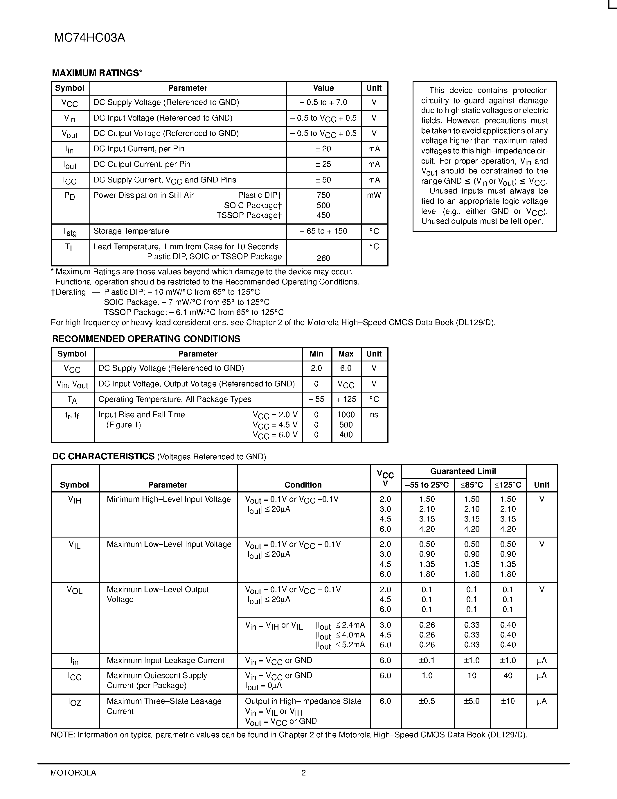 Даташит MC74HC03A - Quad 2-Input NAND Gate With Open-Drain Outputs страница 2