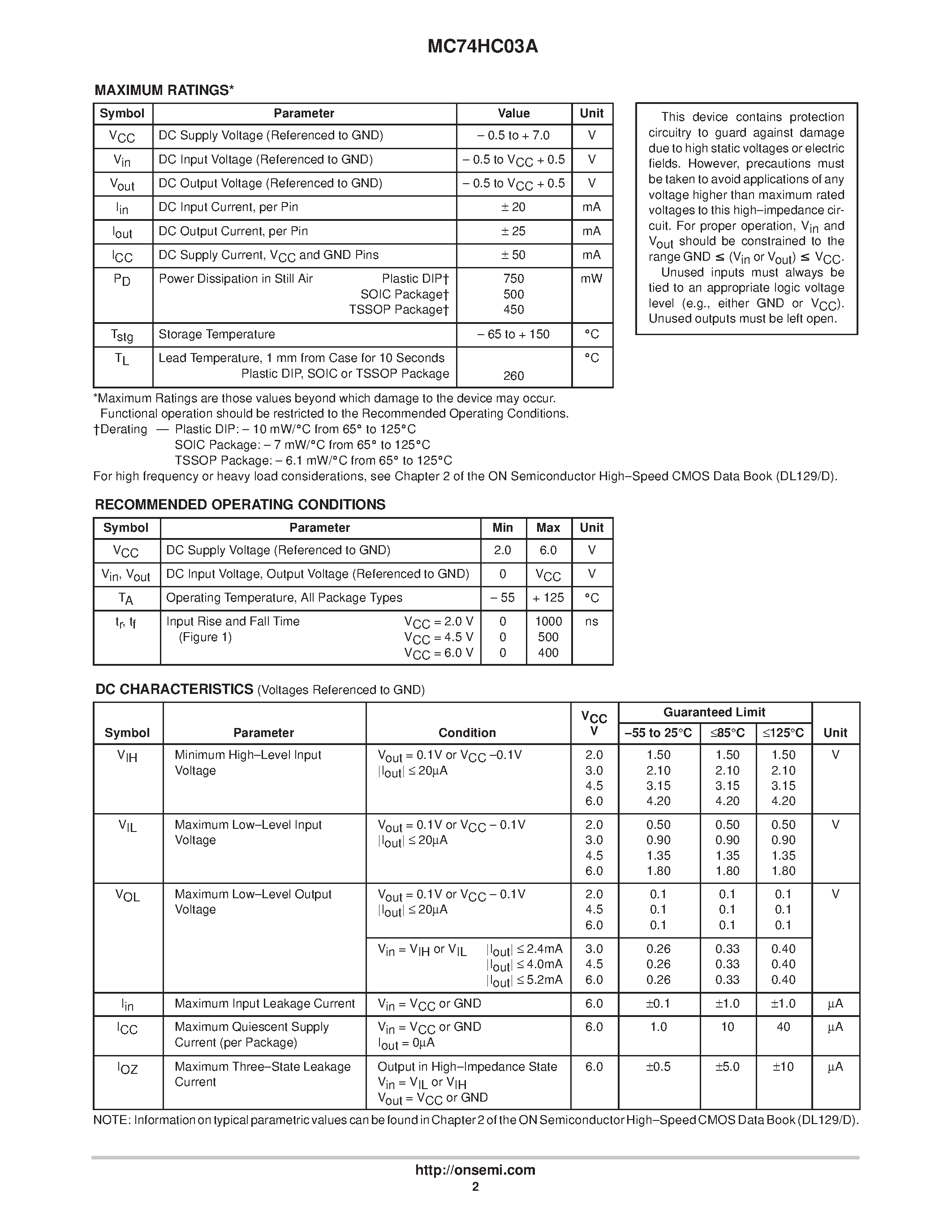 Даташит MC74HC03A - Quad 2-Input NAND Gate with Open-Drain Outputs страница 2