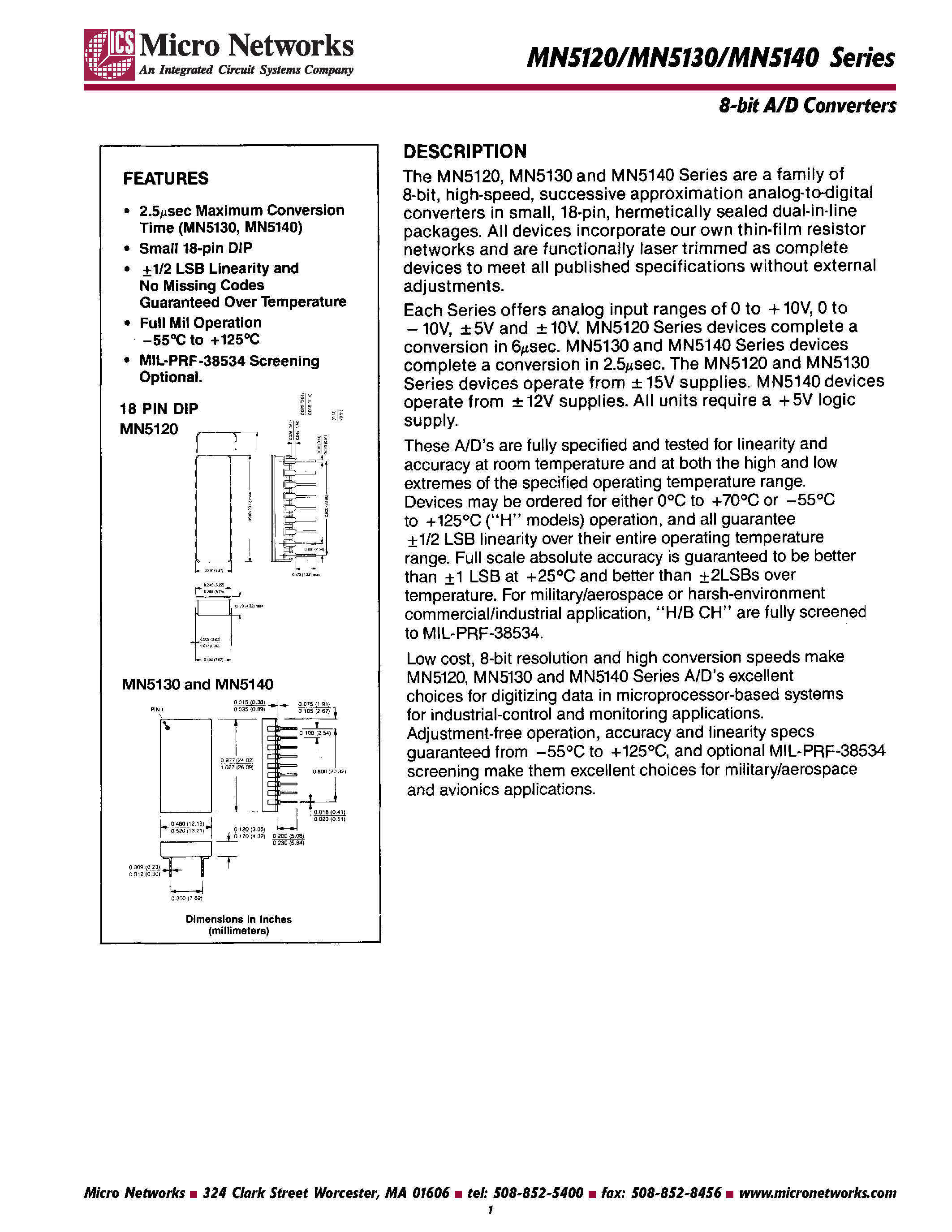 Даташит MN512x - (MN512x - MN514x) 8-bit A/D Converters страница 1