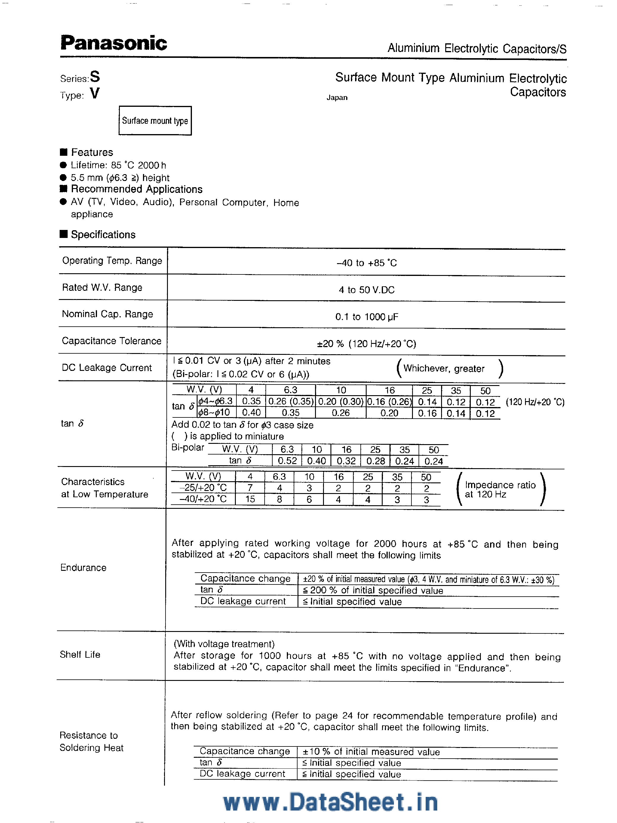 Datasheet ECE-V1xxxx page 1 Datasheet ECE-V1xxxx - Aluminium Electrolytic Capacitors page 1