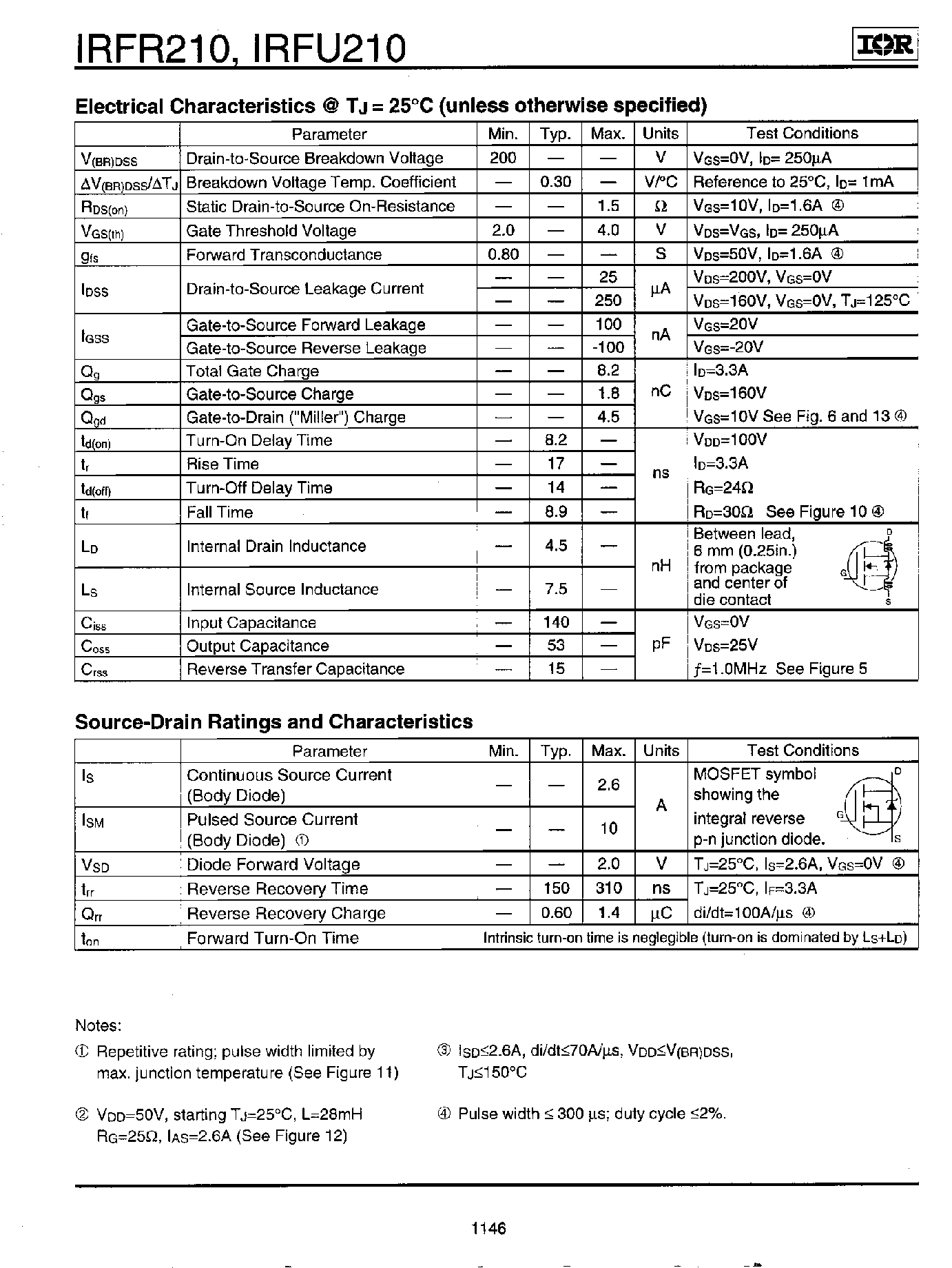 Datasheet IRFR210 - Power MOSFET page 2