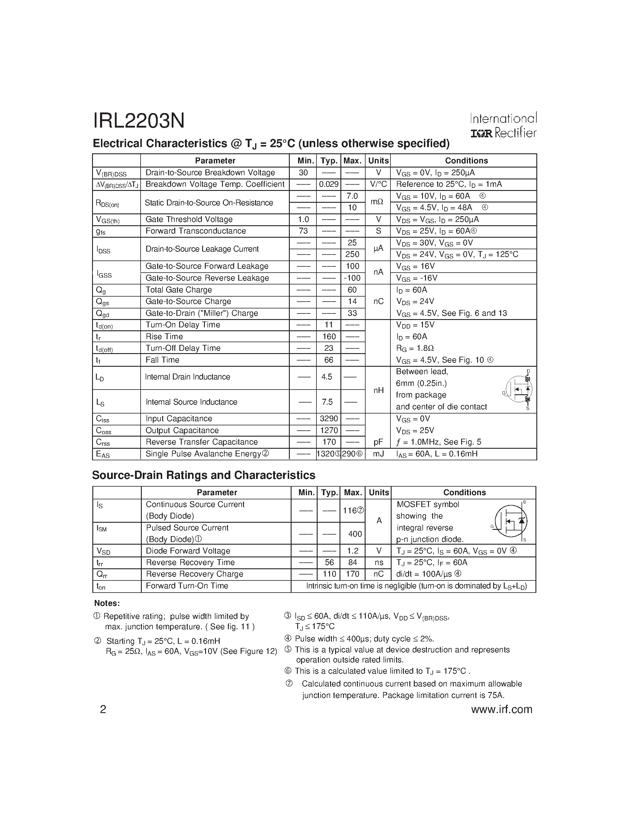 Datasheet IRL2203N page 2 Datasheet IRL2203N - Power MOSFET page 2