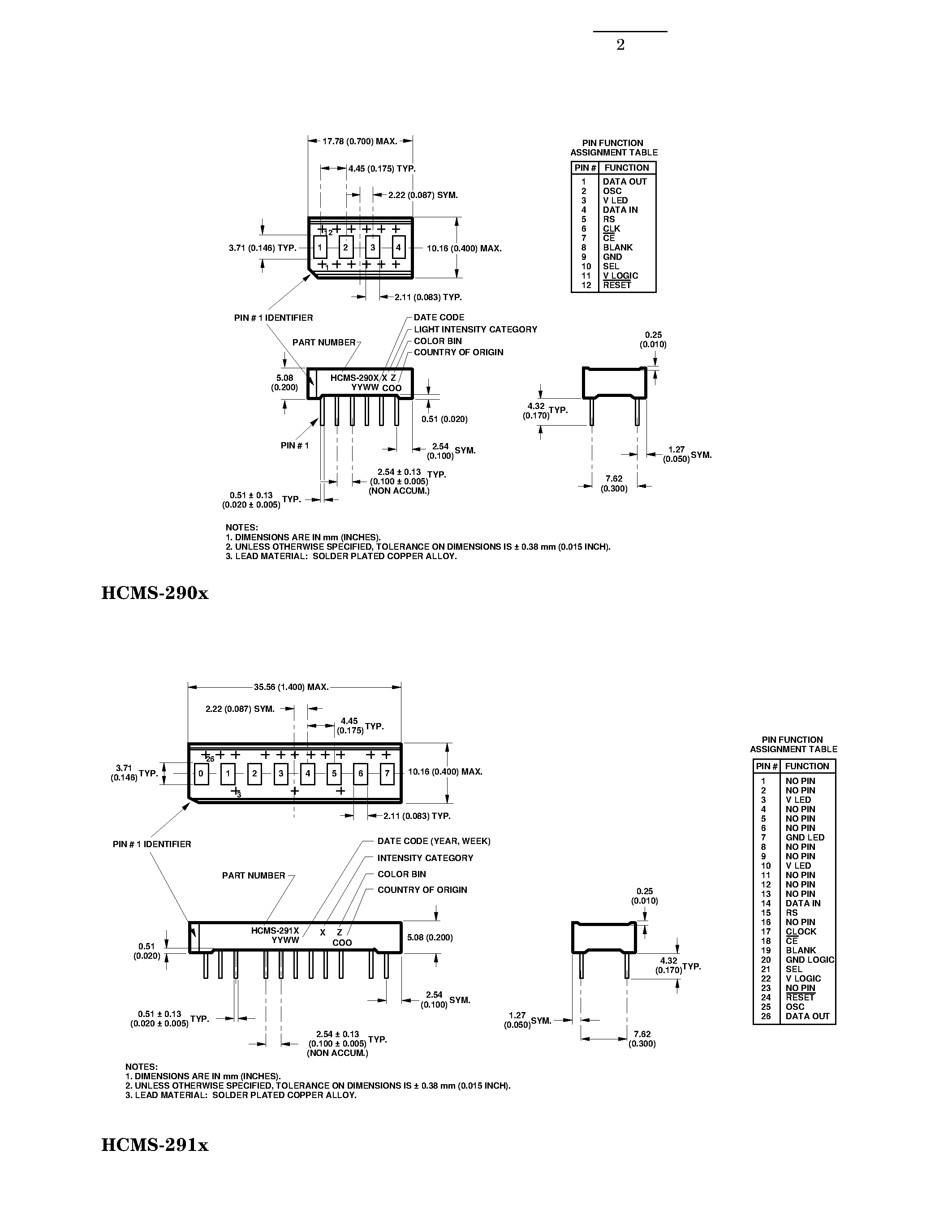 Datasheet HCMS-xxxx - High Performance CMOS 5 x 7 Alphanumeric Displays page 2