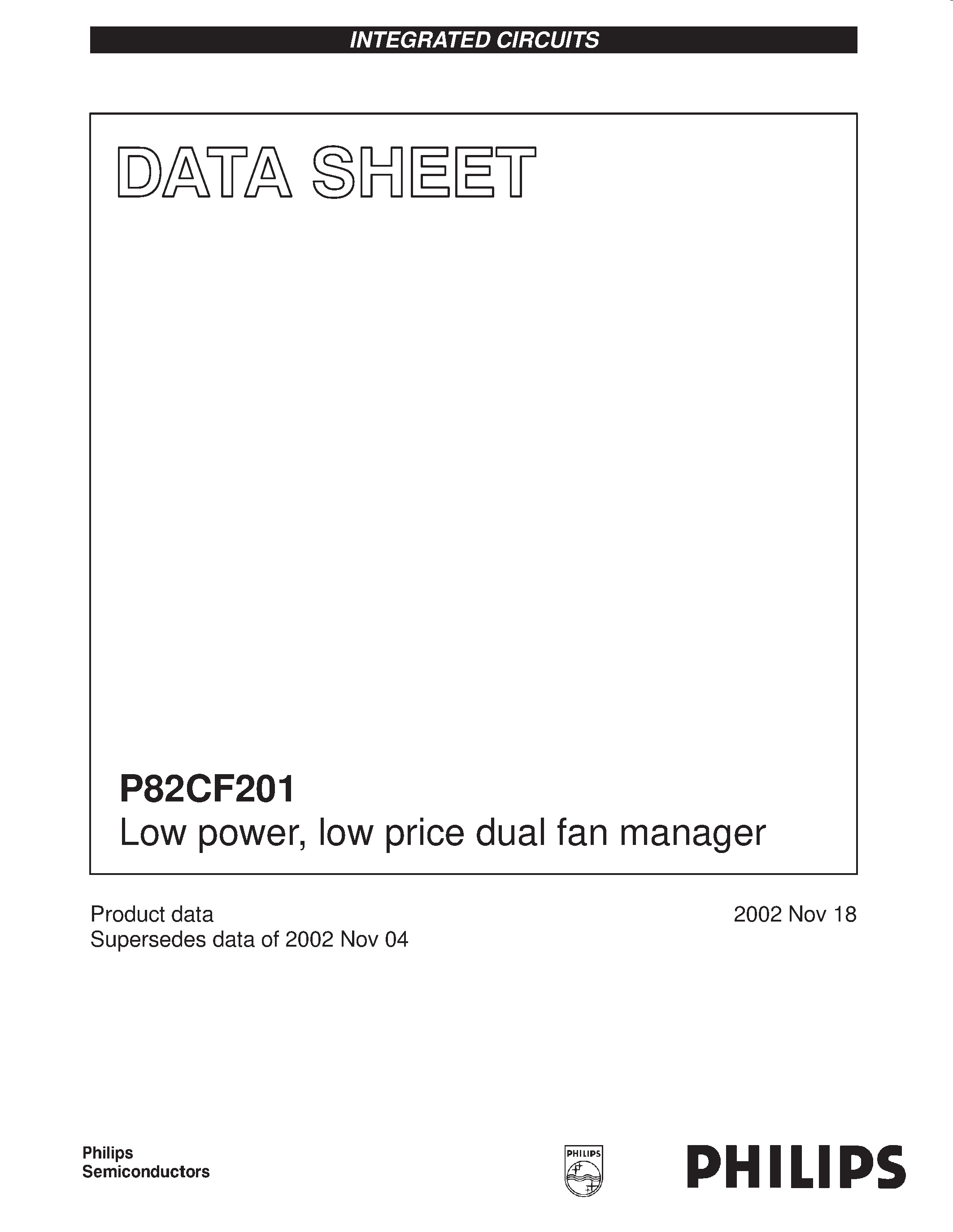 Datasheet P82CF201 - Low power / low price dual fan manager page 1