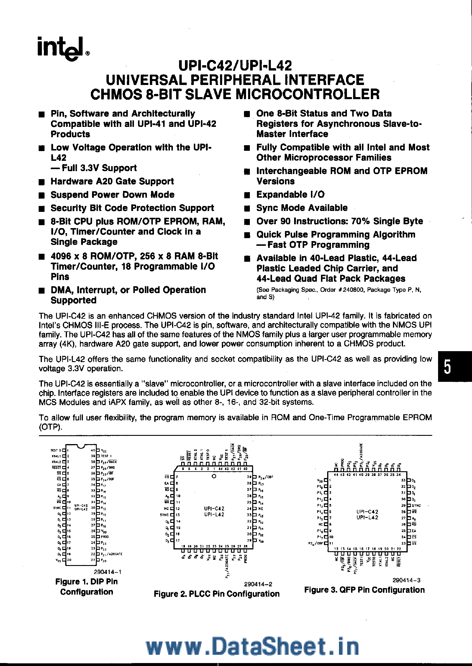Datasheet P82C42 page 1 Datasheet P82C42 - Universal Peripheral Interface CHMOS 8-Bit Slave Microcontroller page 1