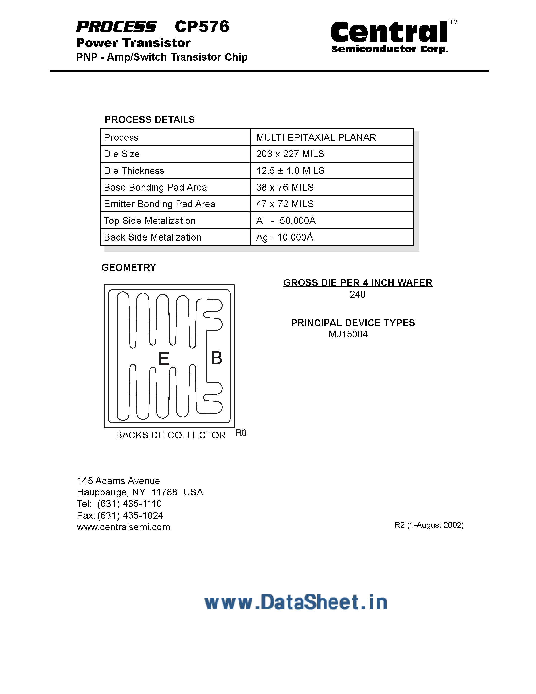 Даташит CP576 - PNP Amp / Switch Transistor Chip страница 1