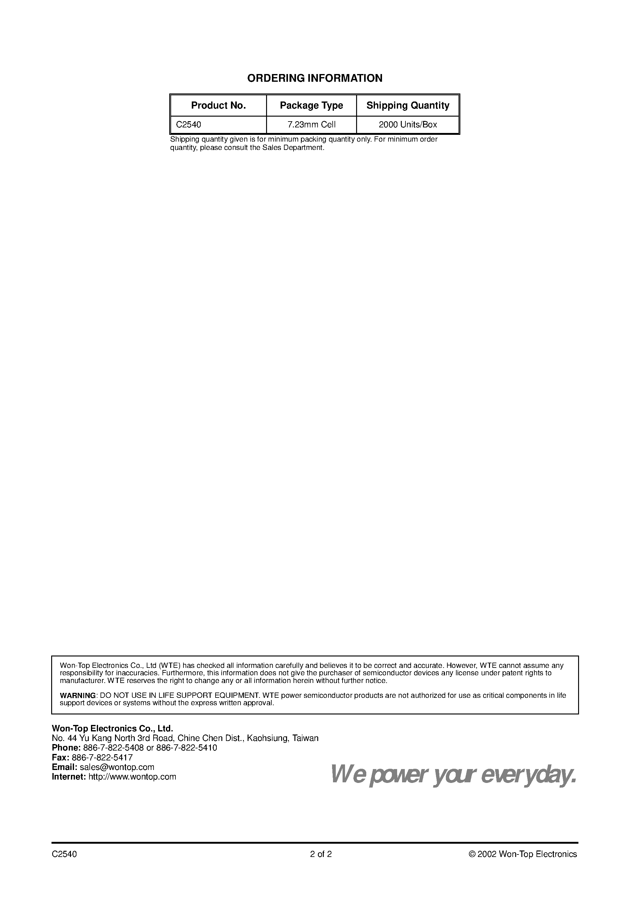 Datasheet C2540 page 2 Datasheet C2540 - 40A GLASS PASSIVATED AVALANCHE RECTIFIER CELL page 2