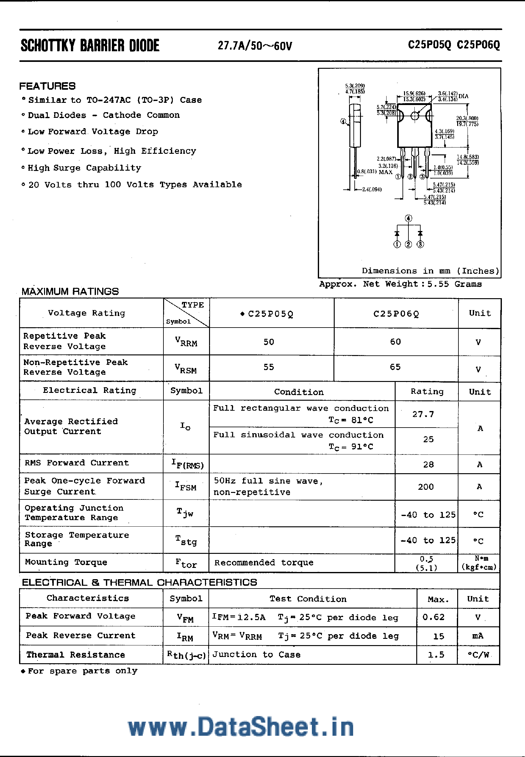 Datasheet C25P05Q page 1 Datasheet C25P05Q - (C25P05Q / C25P06Q) Schottky Barrier Diode page 1
