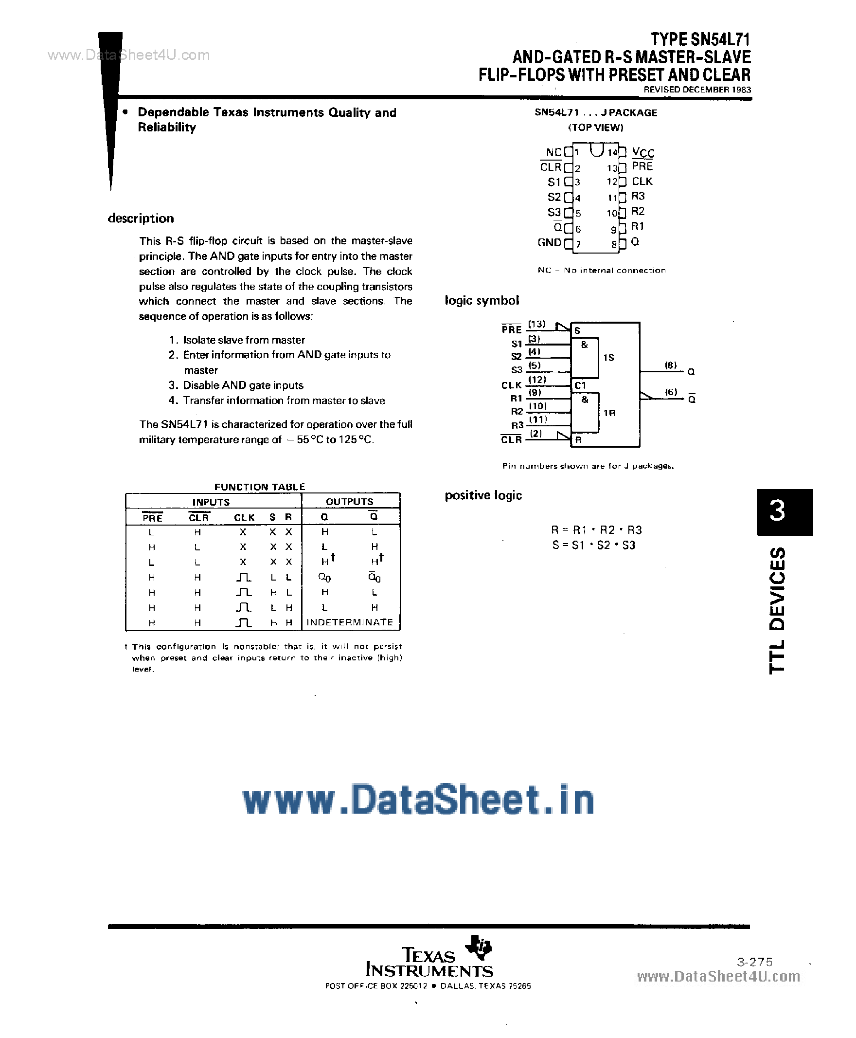 Datasheet 74L71 page 1 Datasheet 74L71 - Search SN74L71 page 1