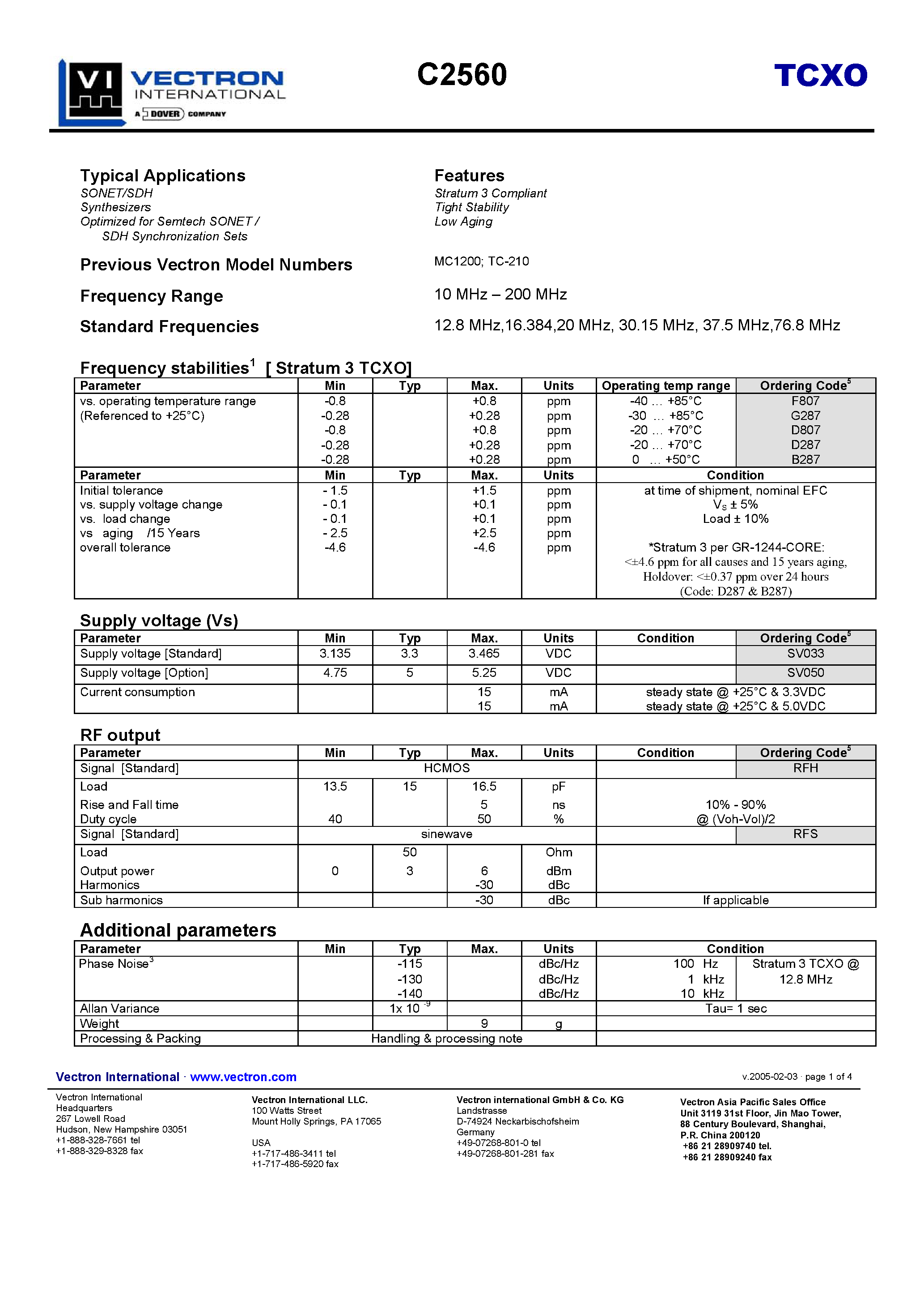 Datasheet C2560 page 1 Datasheet C2560 - Stratum 3 Compliant Tight Stability Low Aging page 1