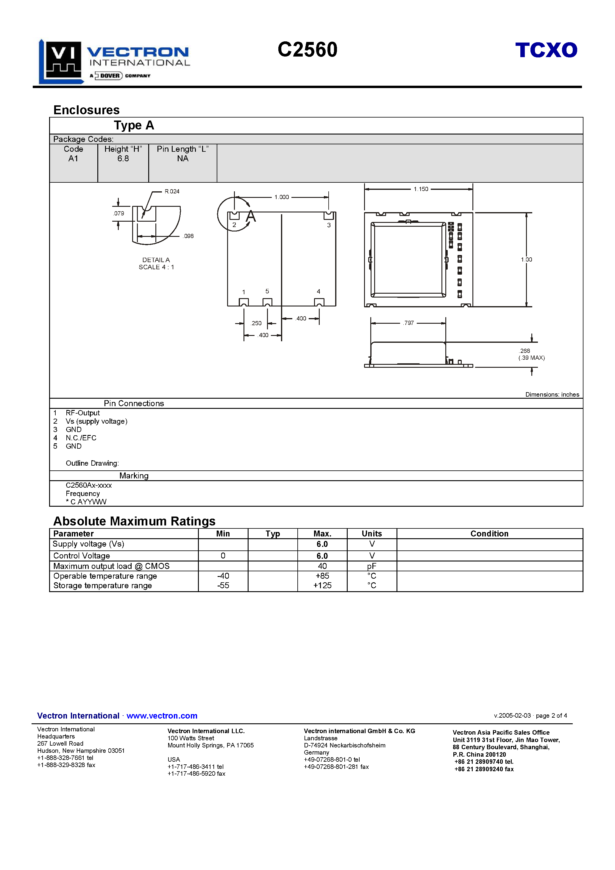 Datasheet C2560 page 2 Datasheet C2560 - Stratum 3 Compliant Tight Stability Low Aging page 2