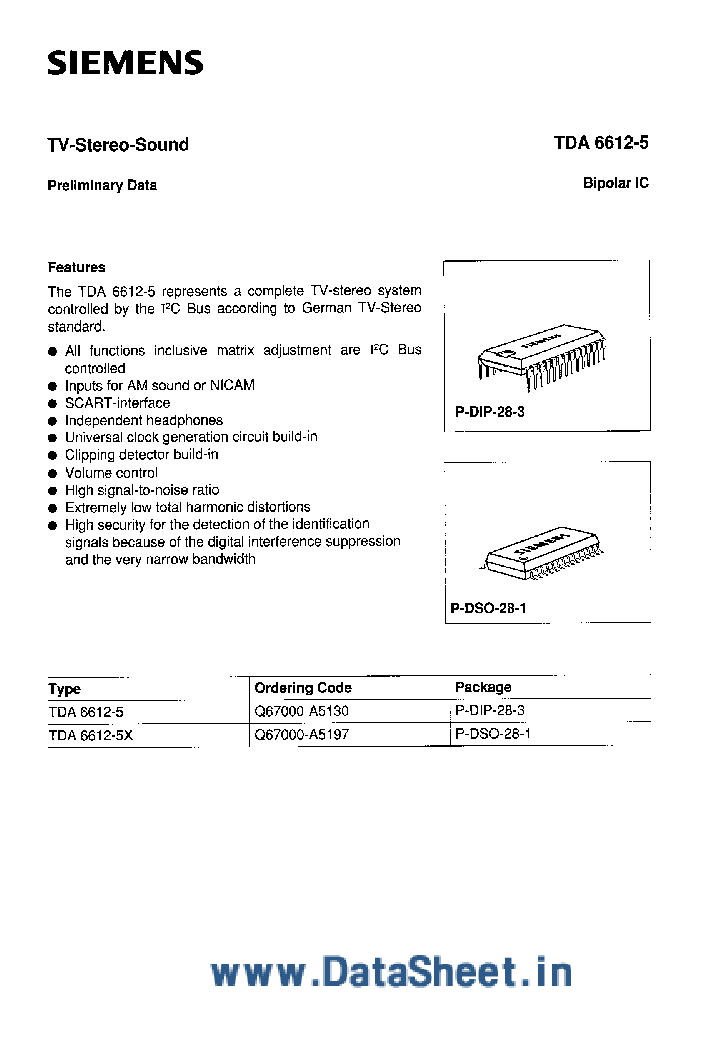 Даташит TDA6612-5 - TV Stereo Sound страница 1