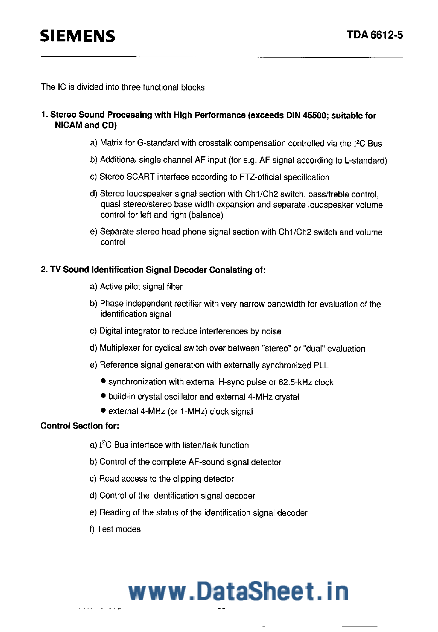 Даташит TDA6612-5 - TV Stereo Sound страница 2