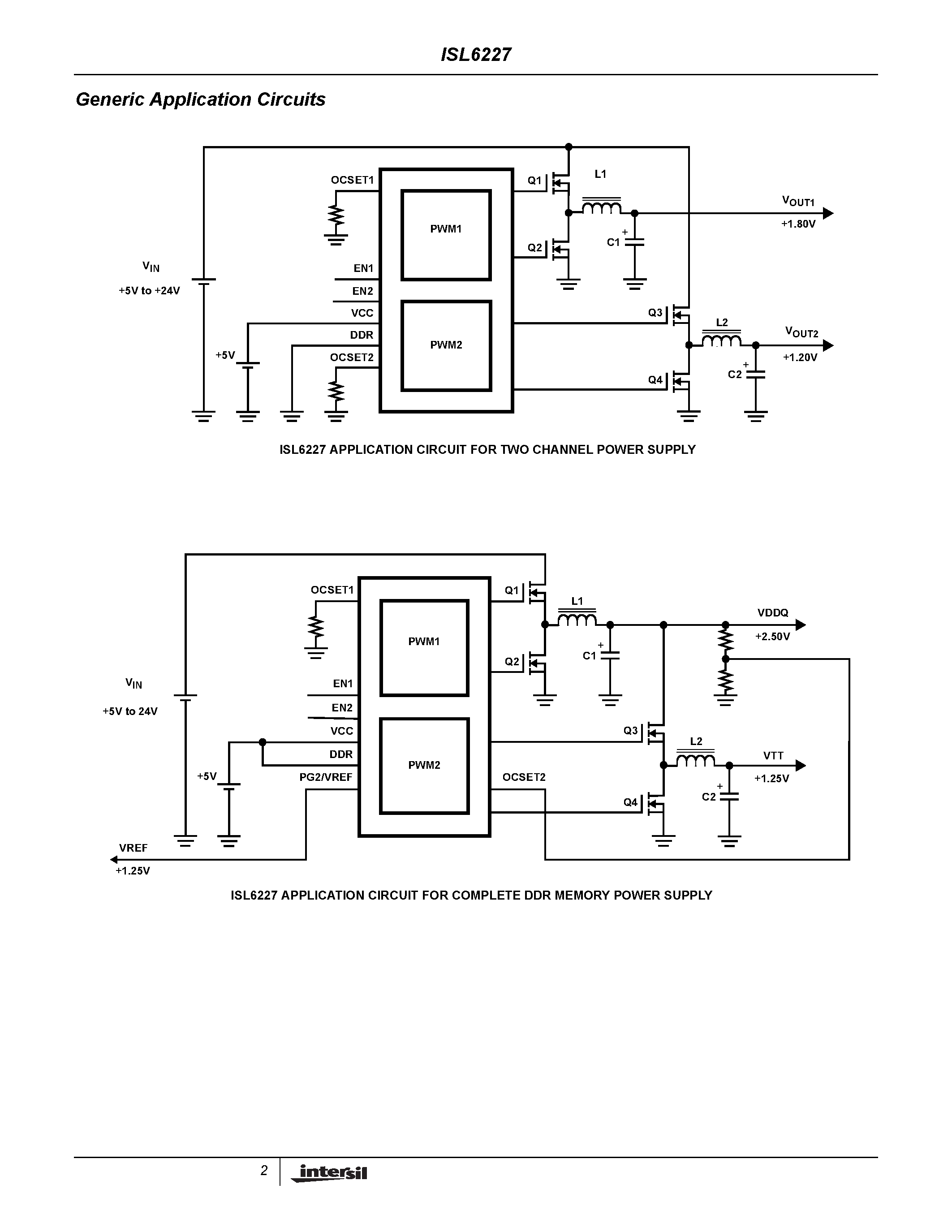 Datasheet ISL6227 - Dual Mobile-Friendly PWM Controller with DDR Option page 2