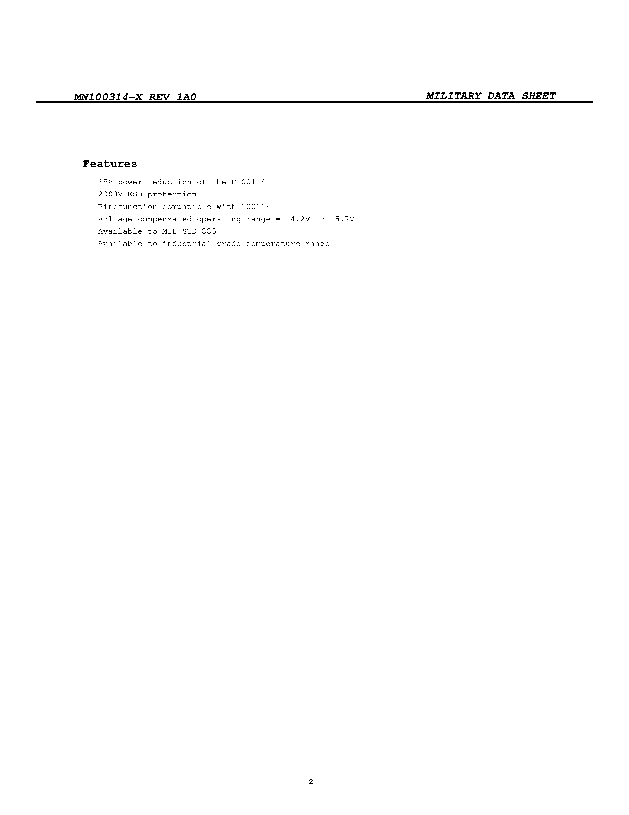 Datasheet MN100314-X page 2 Datasheet MN100314-X - LOW POWER QUINT DIFFERENTIAL LINE RECEIVER page 2
