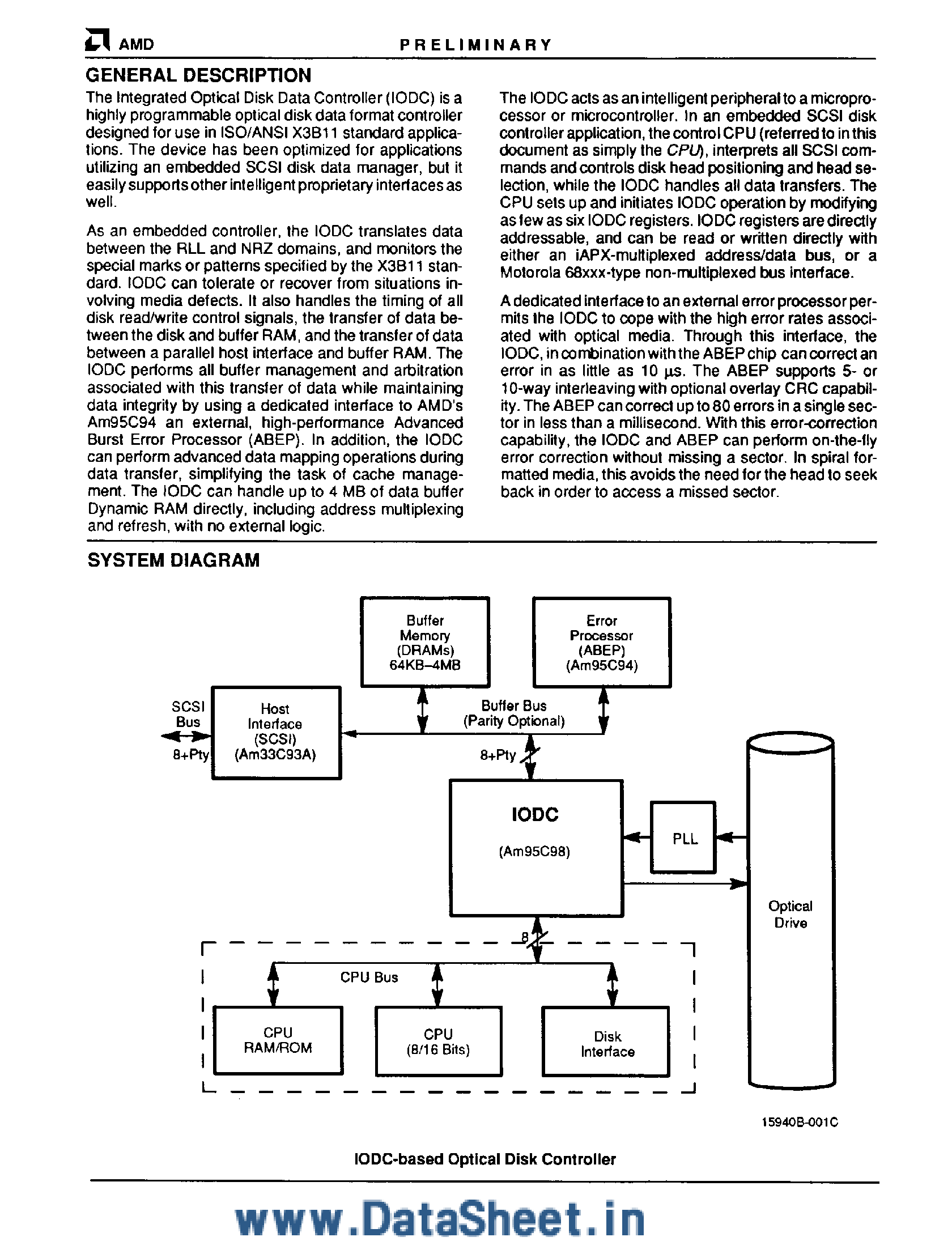Datasheet AM95C98 - Integrated Optical Disk Controller page 2