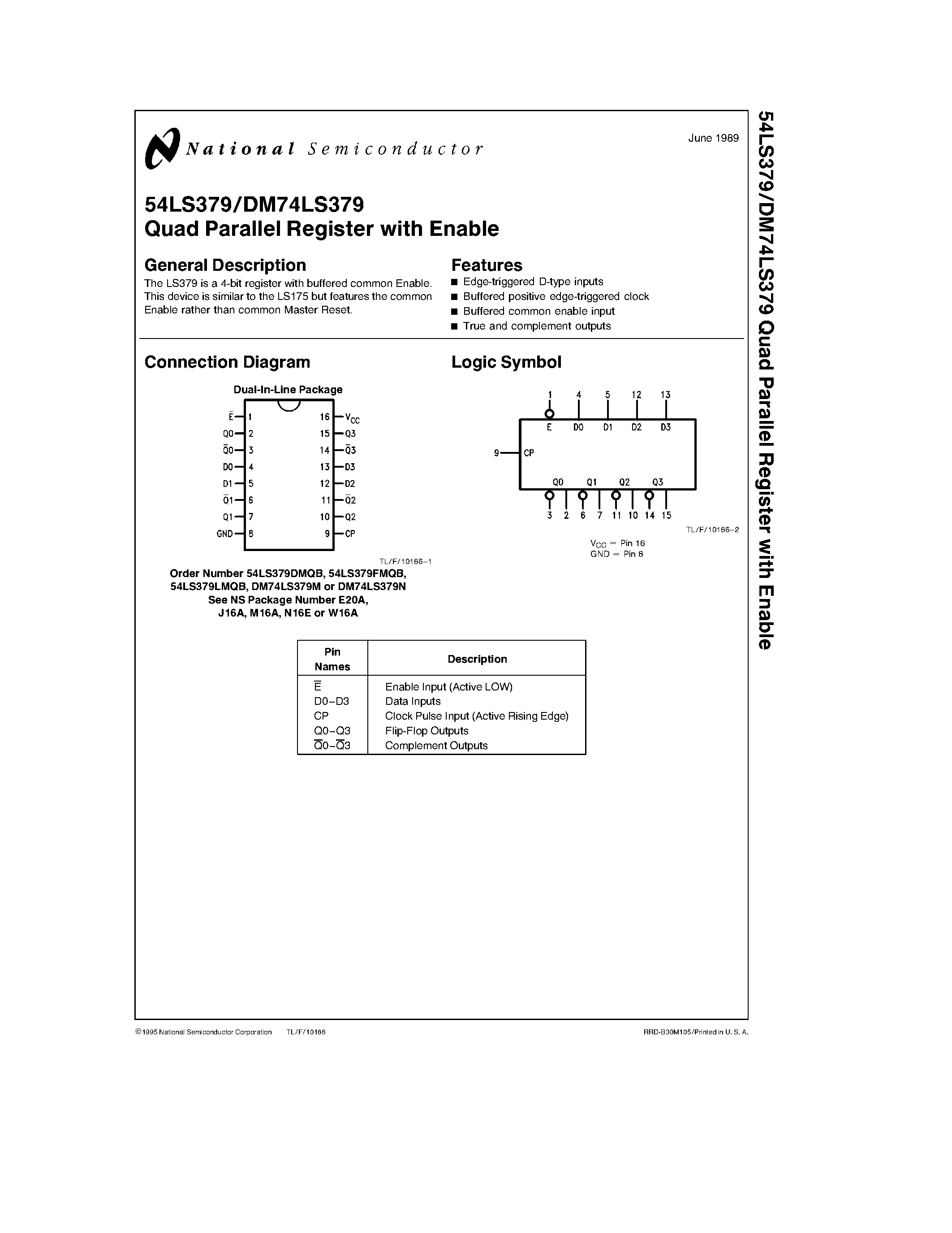 Даташит DM74LS379 - Quad Parallel Register with Enable страница 1
