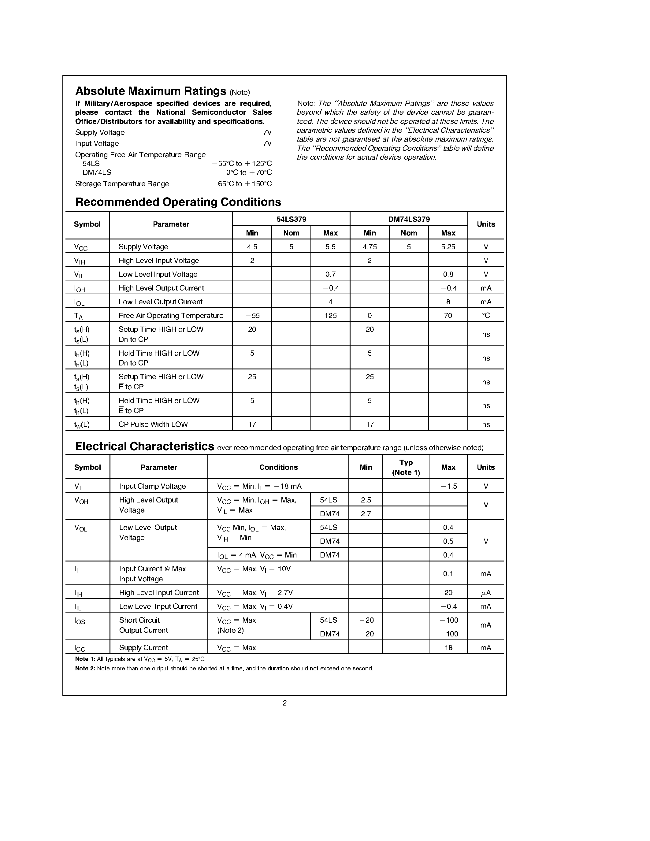 Даташит DM74LS379 - Quad Parallel Register with Enable страница 2