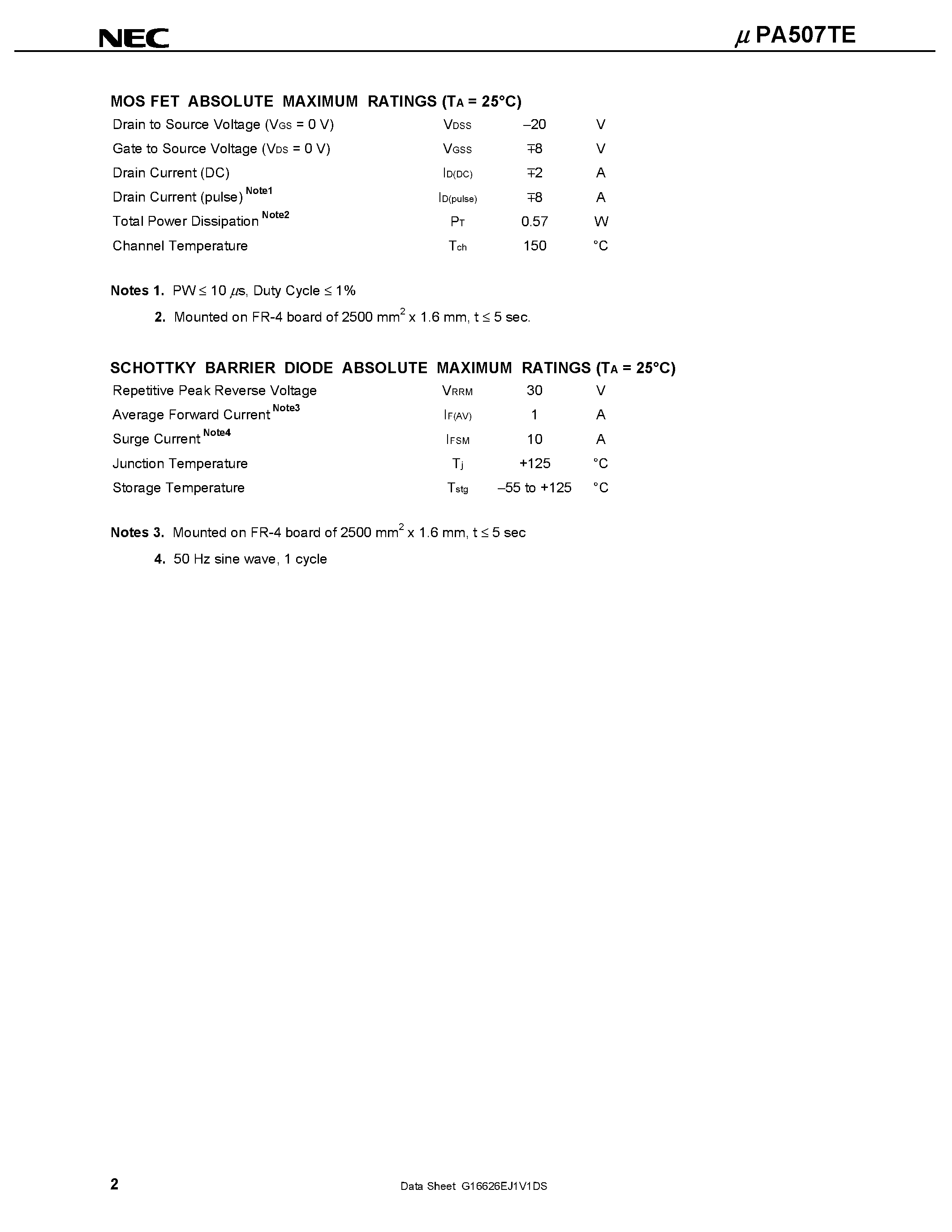 Datasheet UPA507TE - P-CHANNEL MOS FET WITH SCHOTTKY BARRIER DIODE FOR SWITCHING page 2