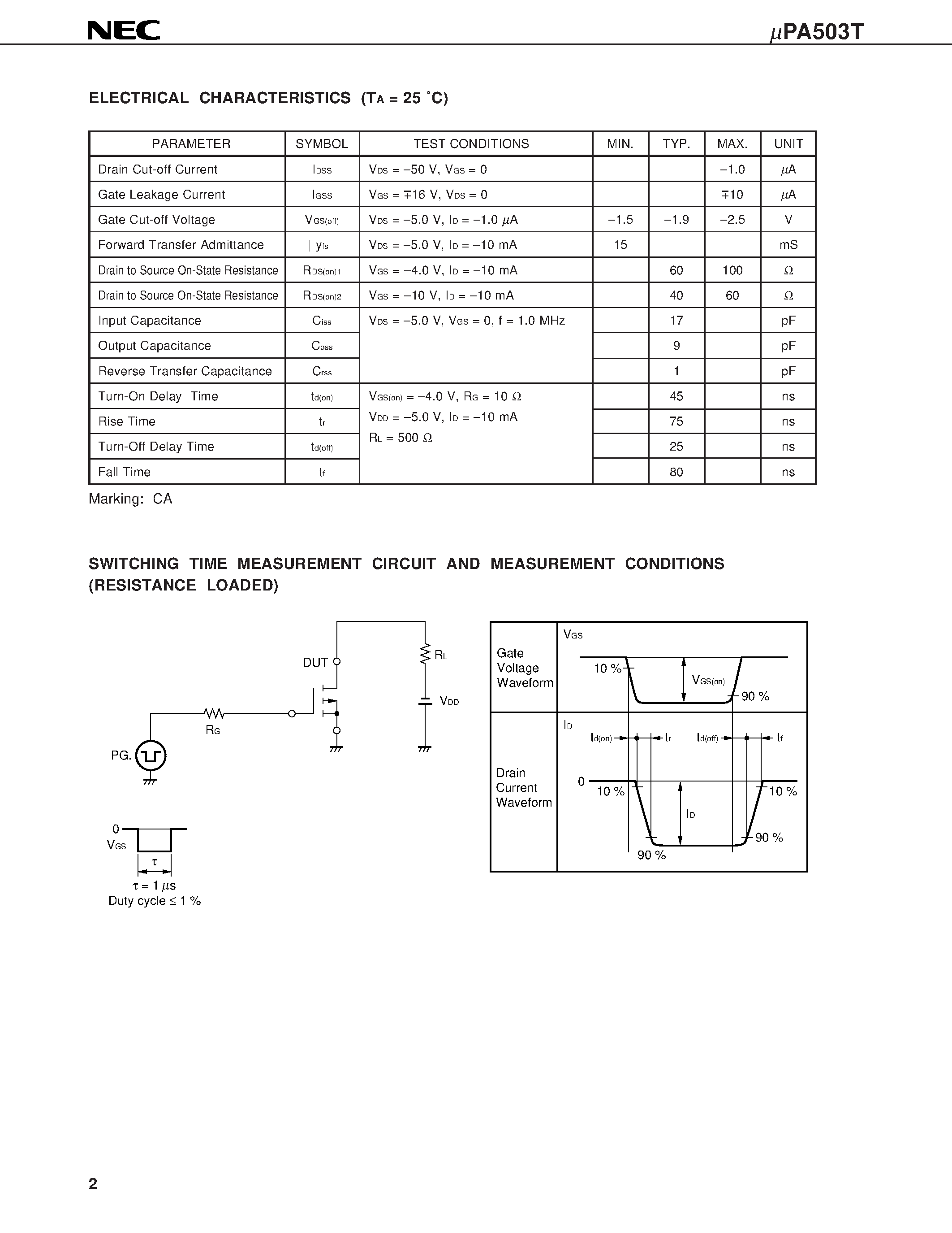 Datasheet UPA503T - P-CHANNEL MOSFET (5-PIN 2 CIRCUITS) page 2