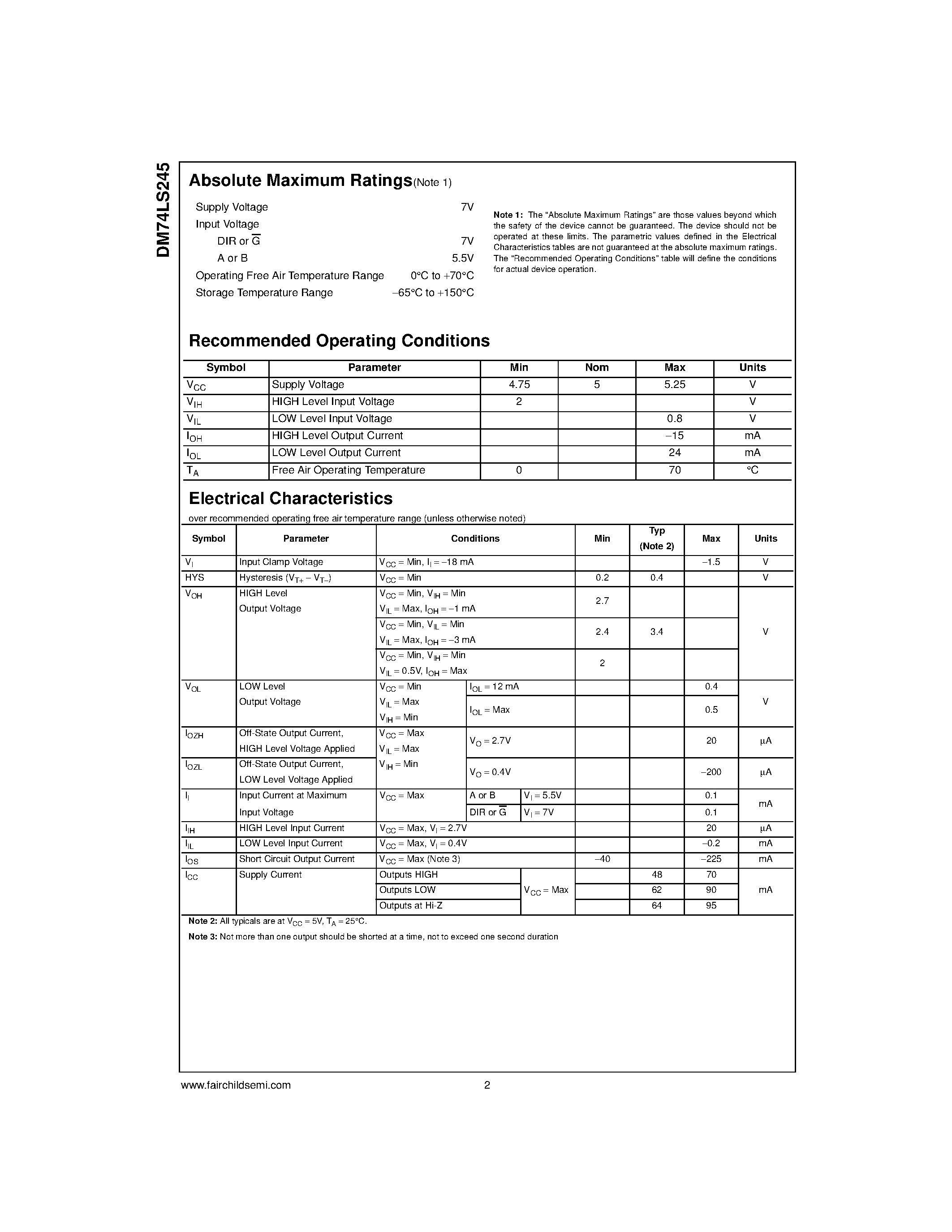 Даташит на микросхему DM74LS245 страница 2 Даташит DM74LS245 - 3-STATE Octal Bus Transceiver страница 2