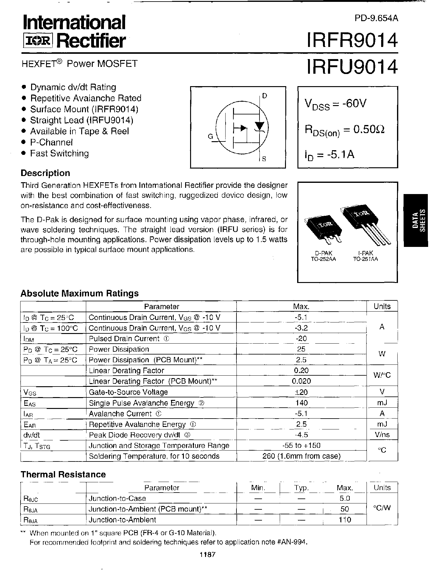Datasheet IRFR9014 page 1 Datasheet IRFR9014 - Power MOSFET page 1
