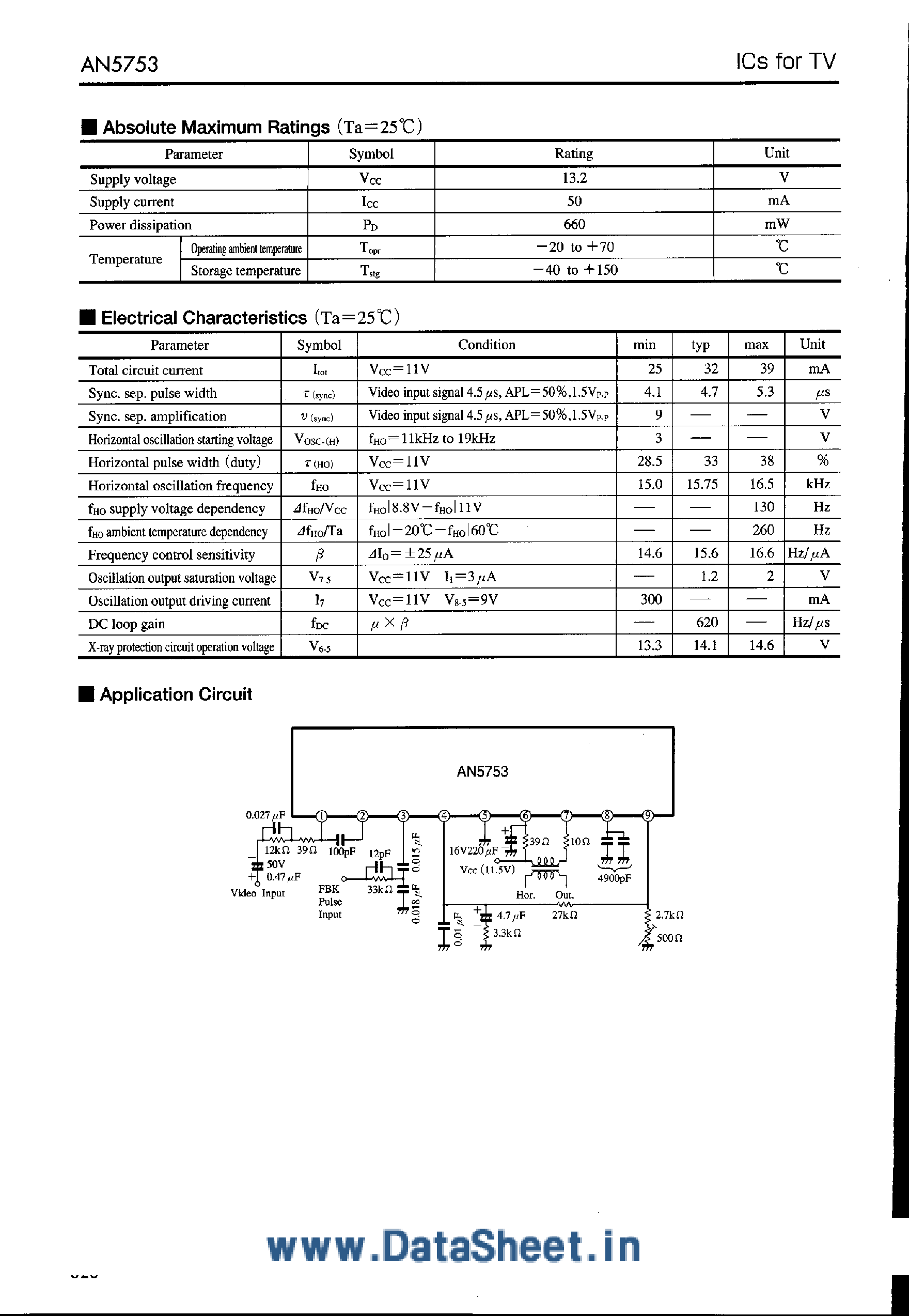 Даташит AN5753 - Horizontal Deflection-Signal Processing IC for B/W TV страница 2