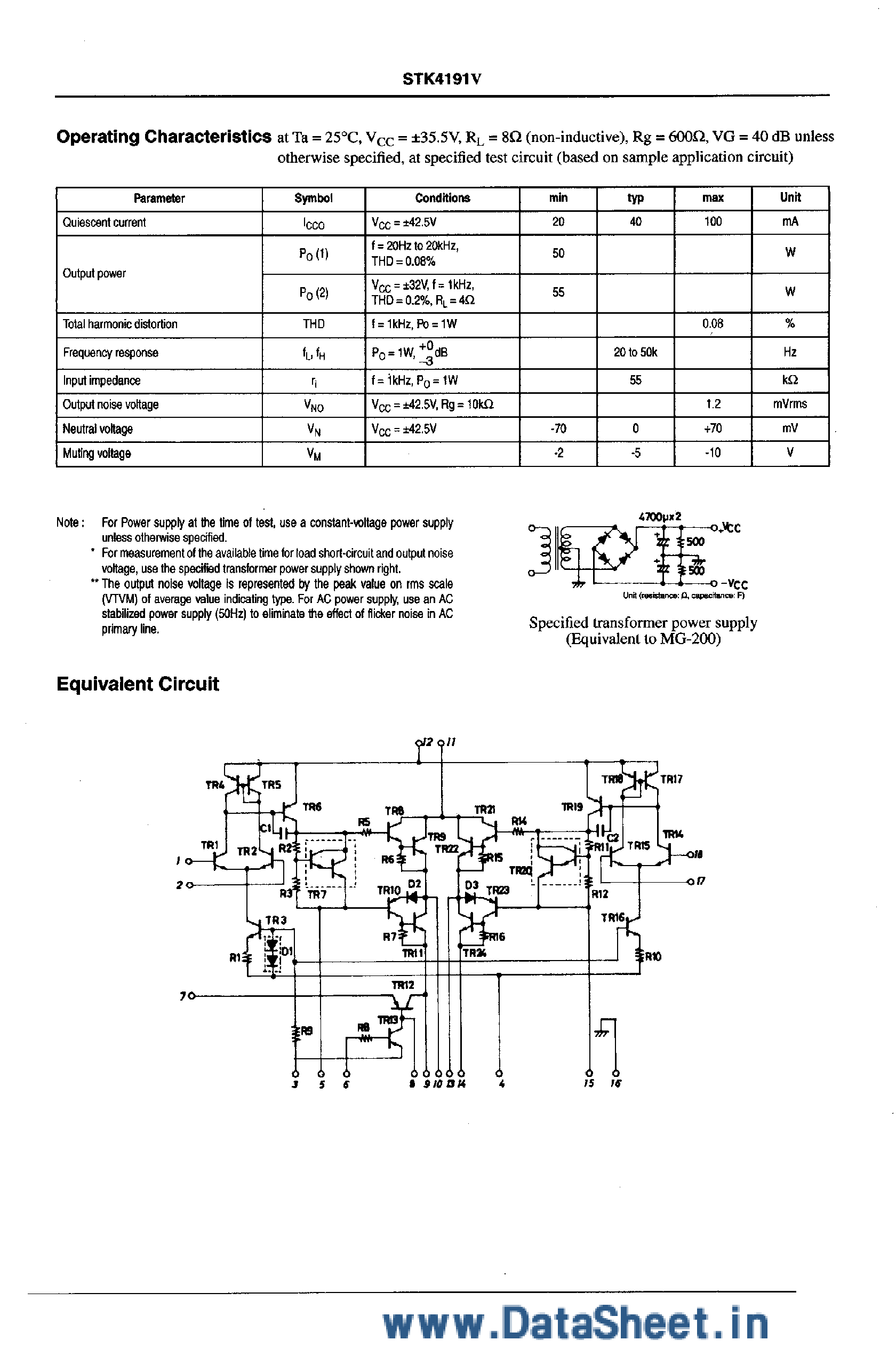 Даташит STK4191V - AF Power Amplifier страница 2