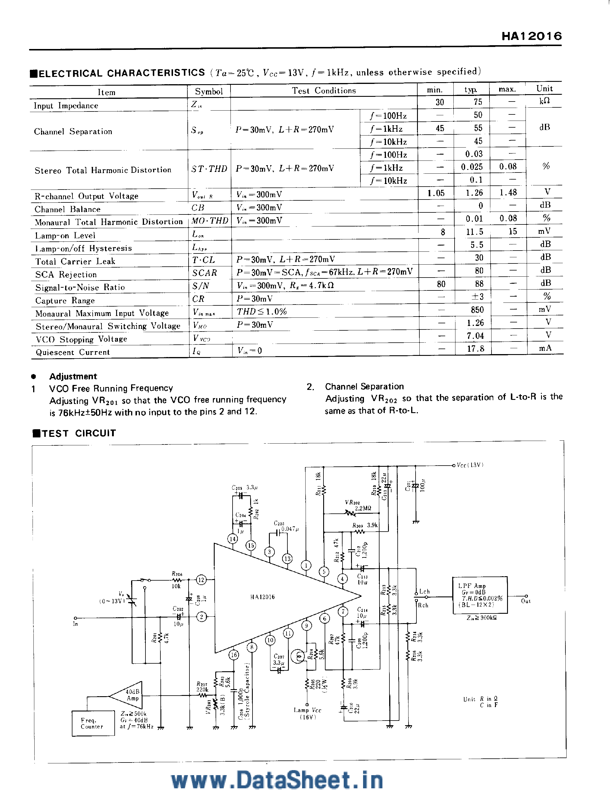 Даташит HA12016 - FM Stereo Multiplex Decoder страница 2