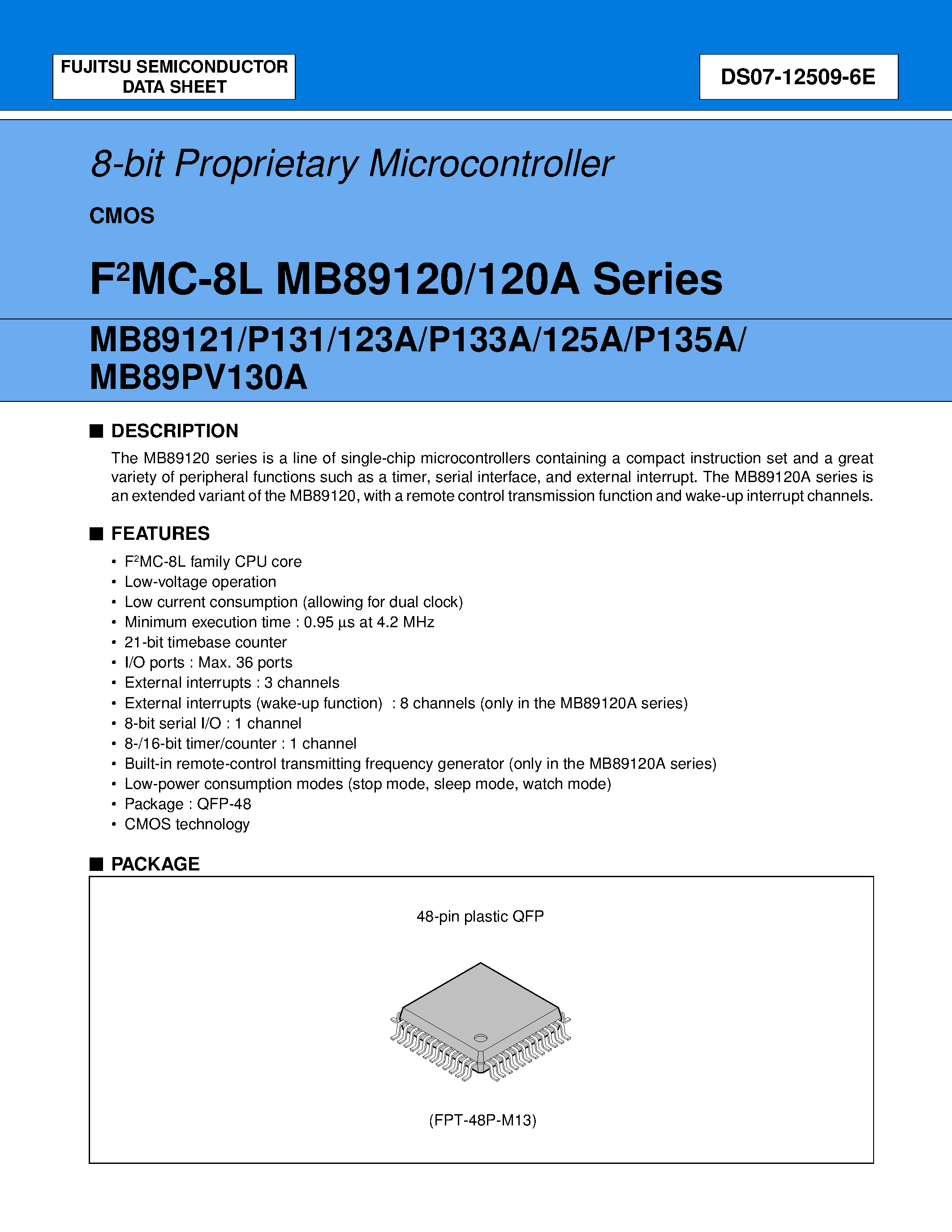 Datasheet MB89120 - (MB89120 - MB89125) 8-bit Proprietary Microcontroller page 1