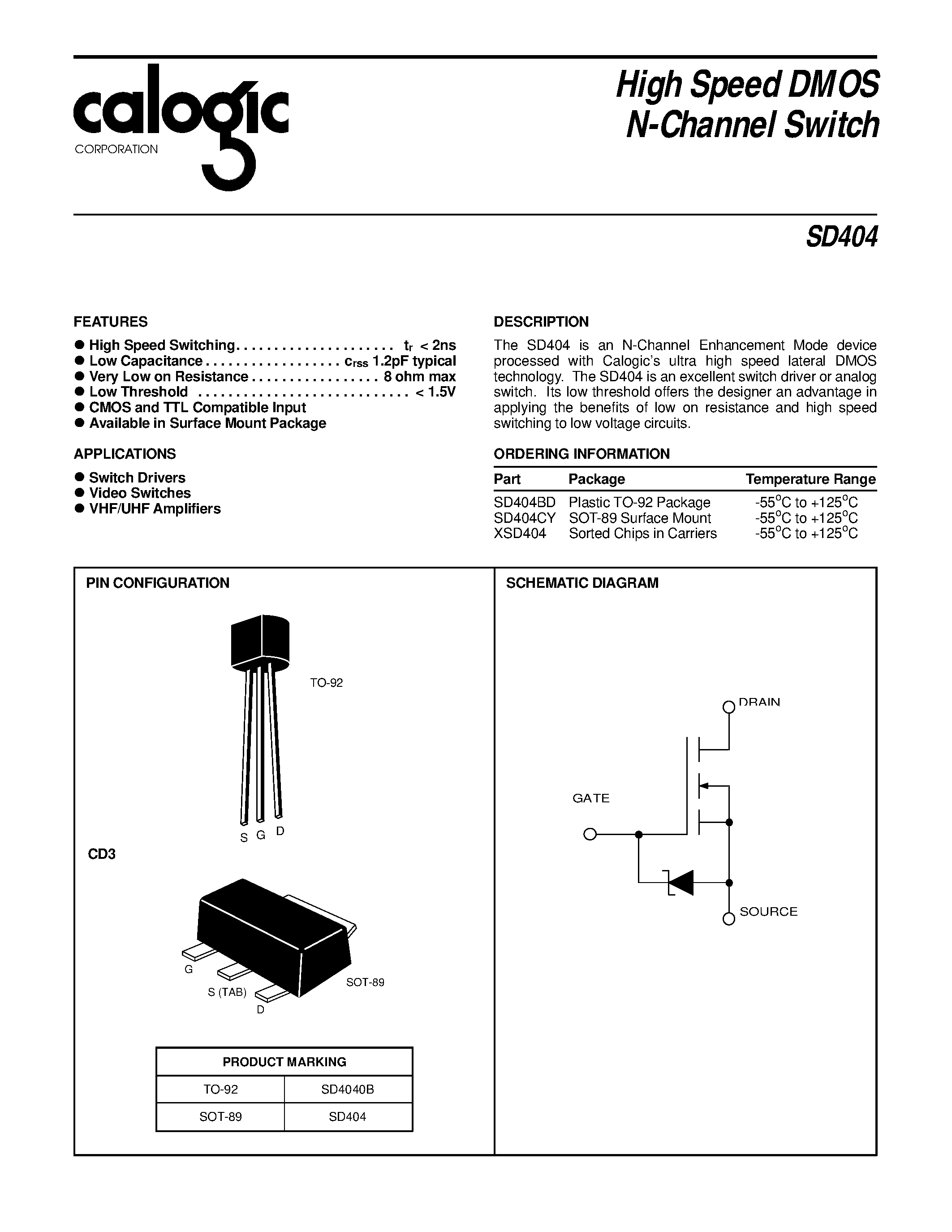 Datasheet SD404 - High Speed DMOS N-Channel Switch page 1