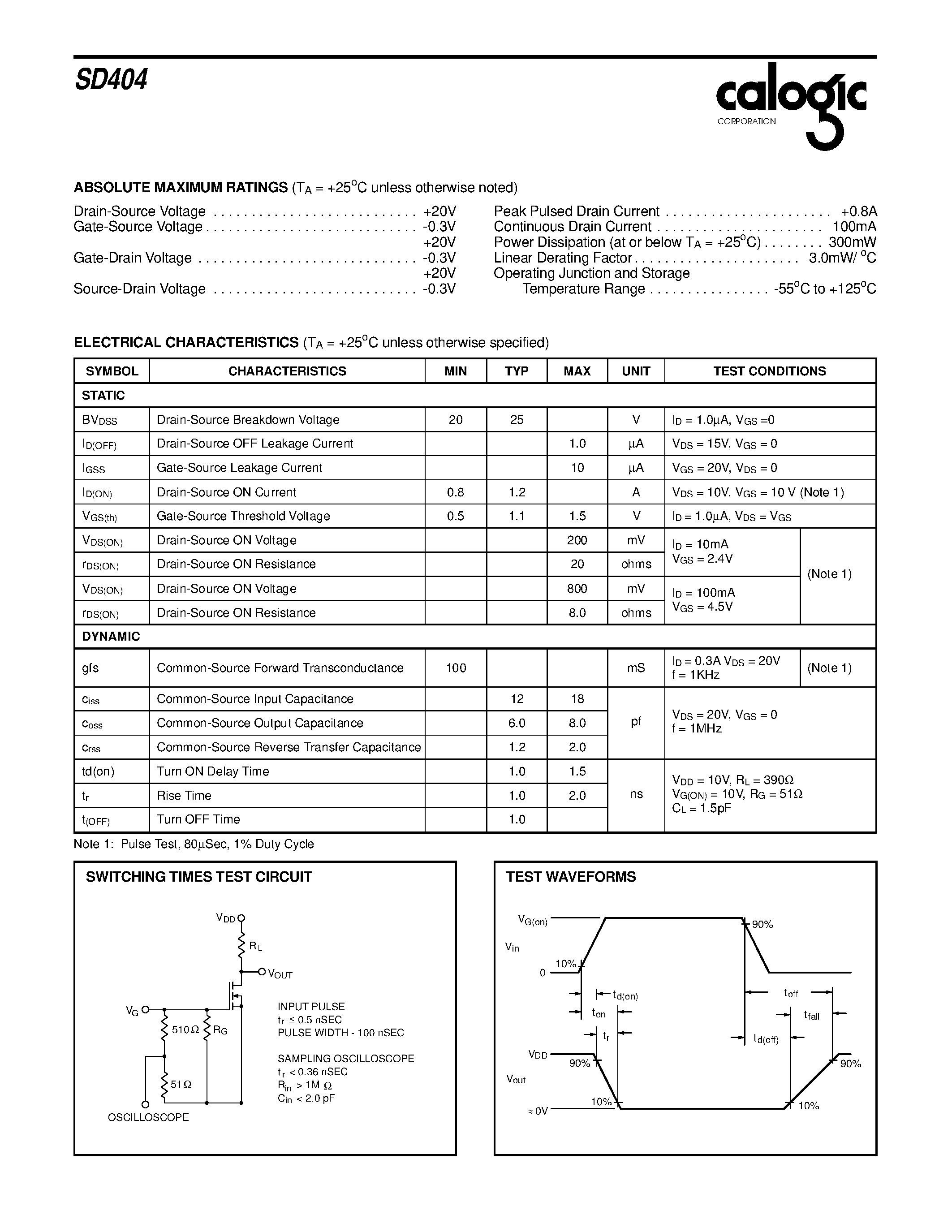 Datasheet SD404 - High Speed DMOS N-Channel Switch page 2