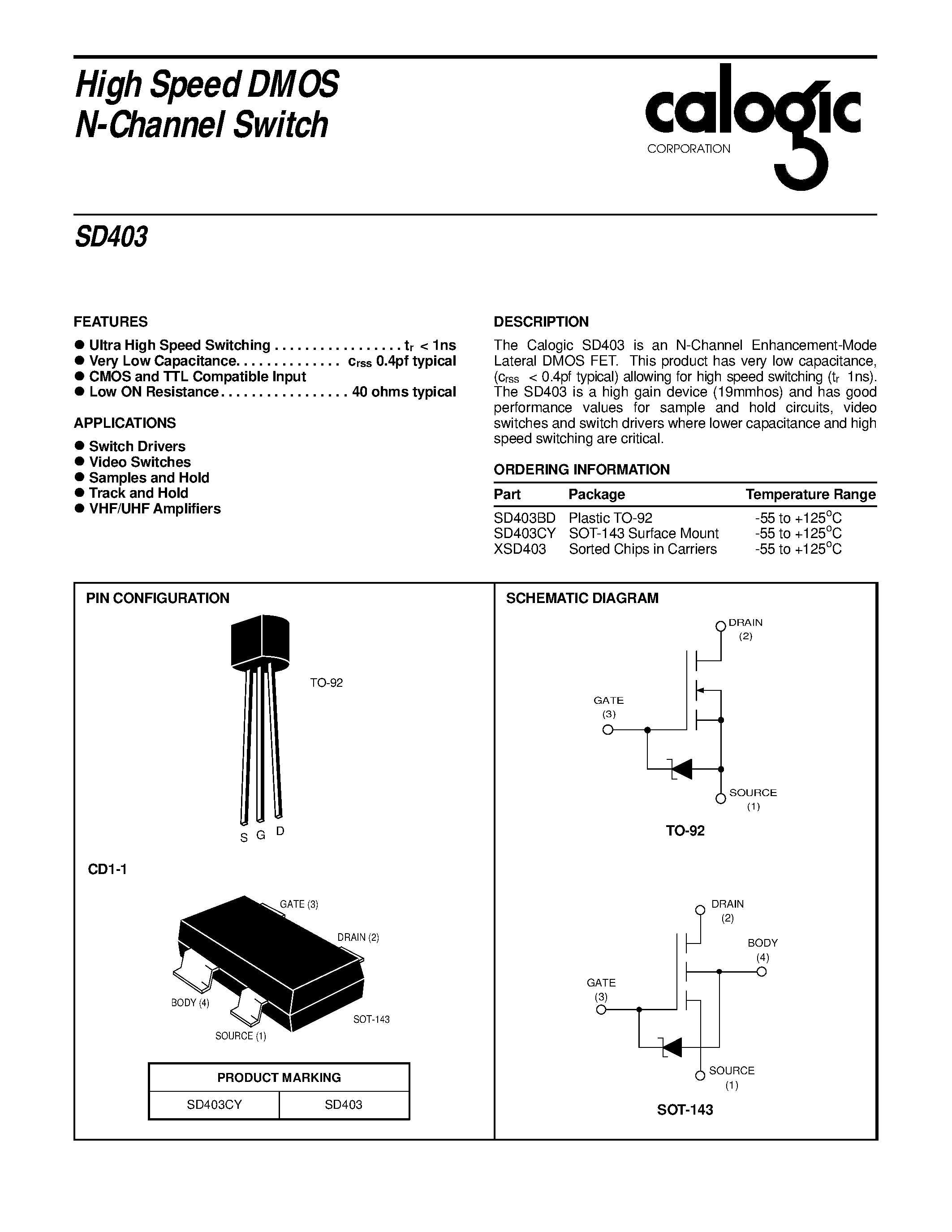 Datasheet SD403 - High Speed DMOS N-Channel Switch page 1