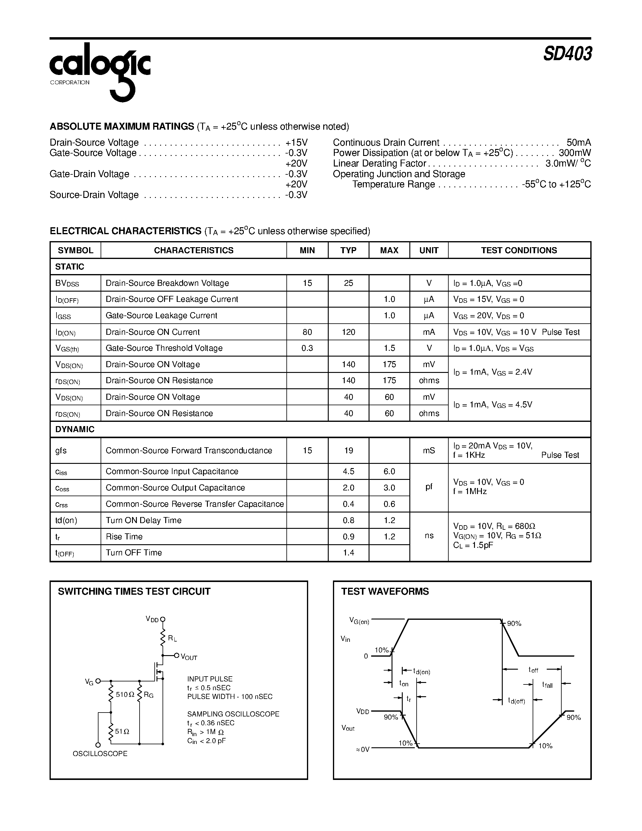 Datasheet SD403 - High Speed DMOS N-Channel Switch page 2