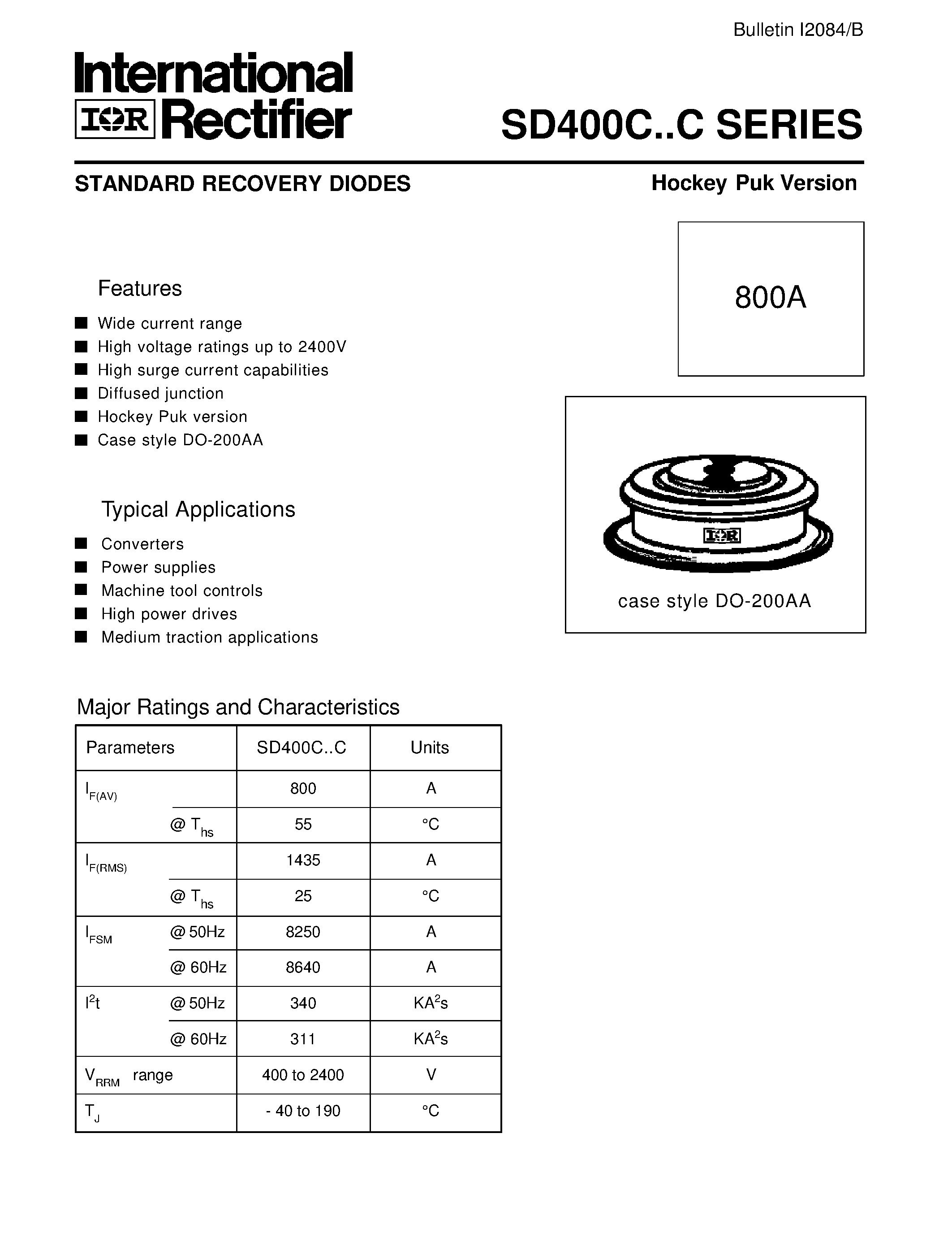 Даташит SD400C - STANDARD RECOVERY DIODES Hockey Puk Version страница 2