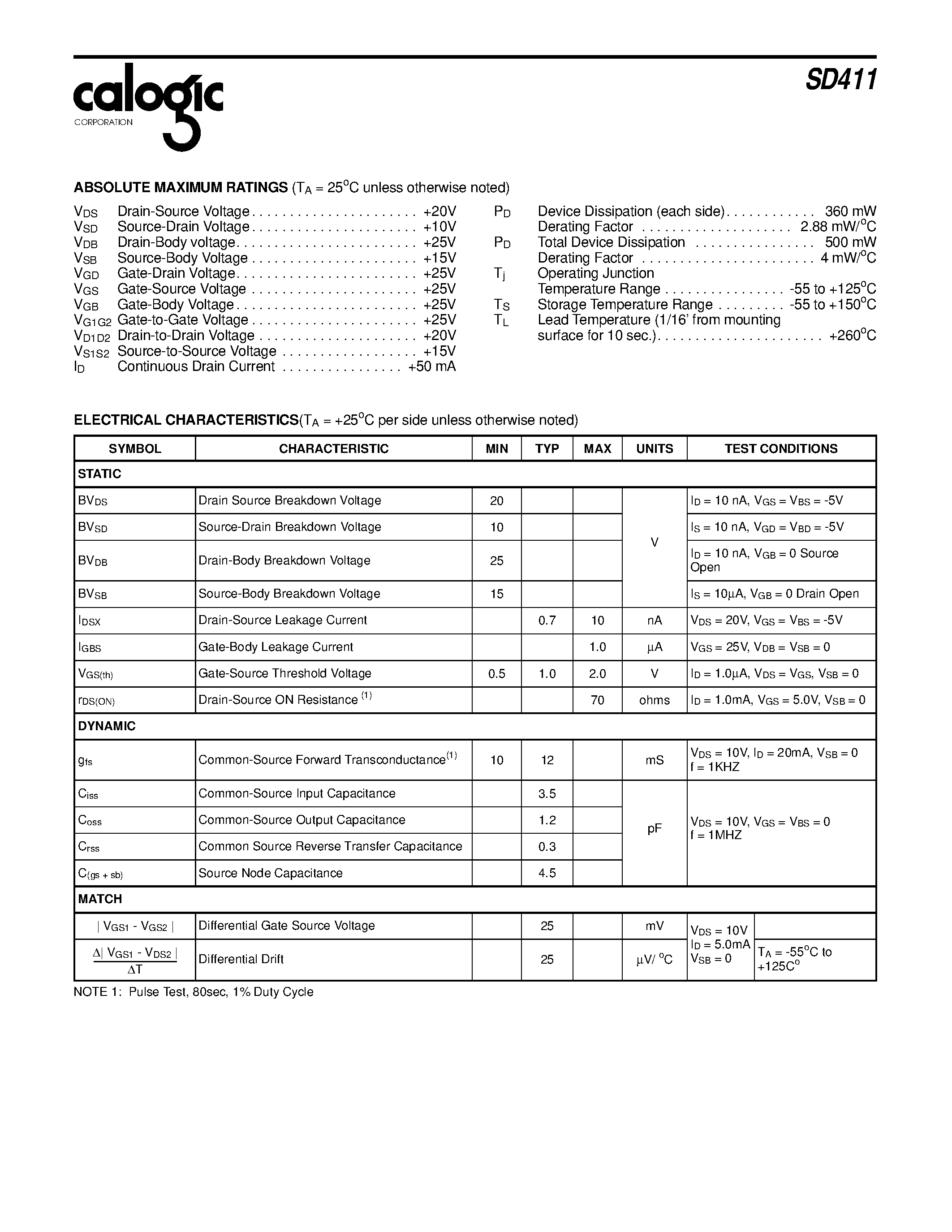 Datasheet SD411 - N-Channel Enhancement Mode Dual DMOS FET page 2