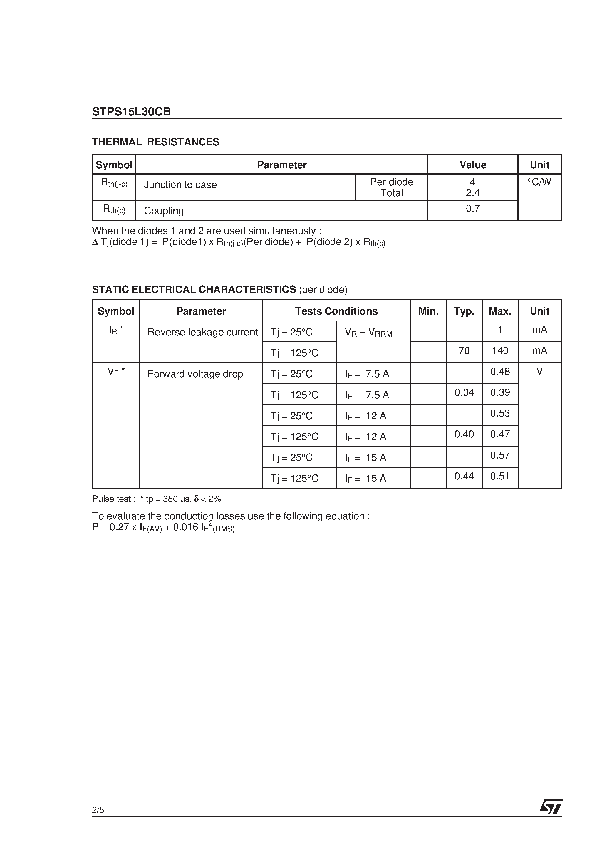 Datasheet STPS15L30CB - LOW DROP POWER SCHOTTKY RECTIFIER page 2