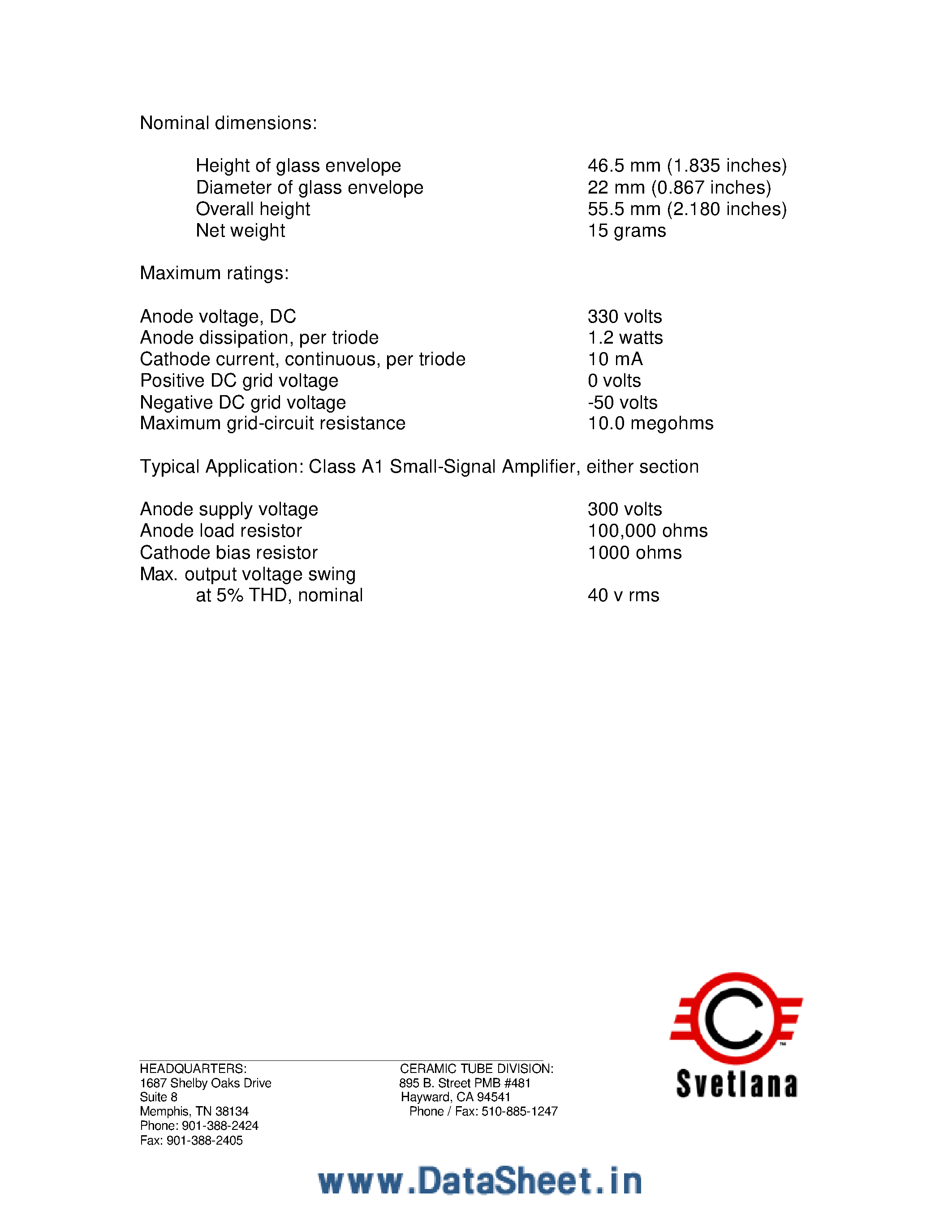Даташит 12AX7 - High-Mu Twin Audio Triode страница 2
