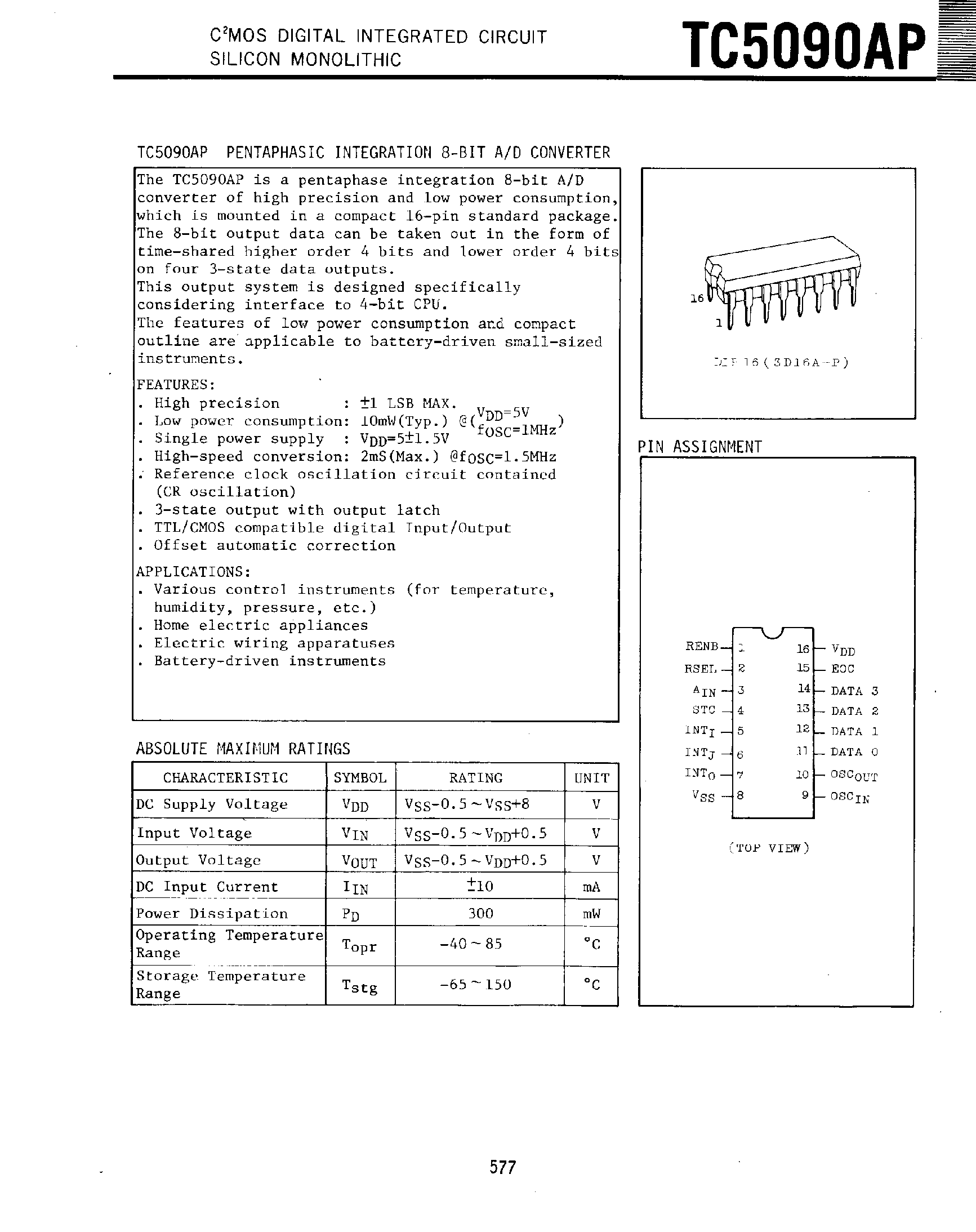 Datasheet TC5090AP - CMOS DIGITAL INTEGRATED CIRCUIT SILICON MONOLITHIC page 1