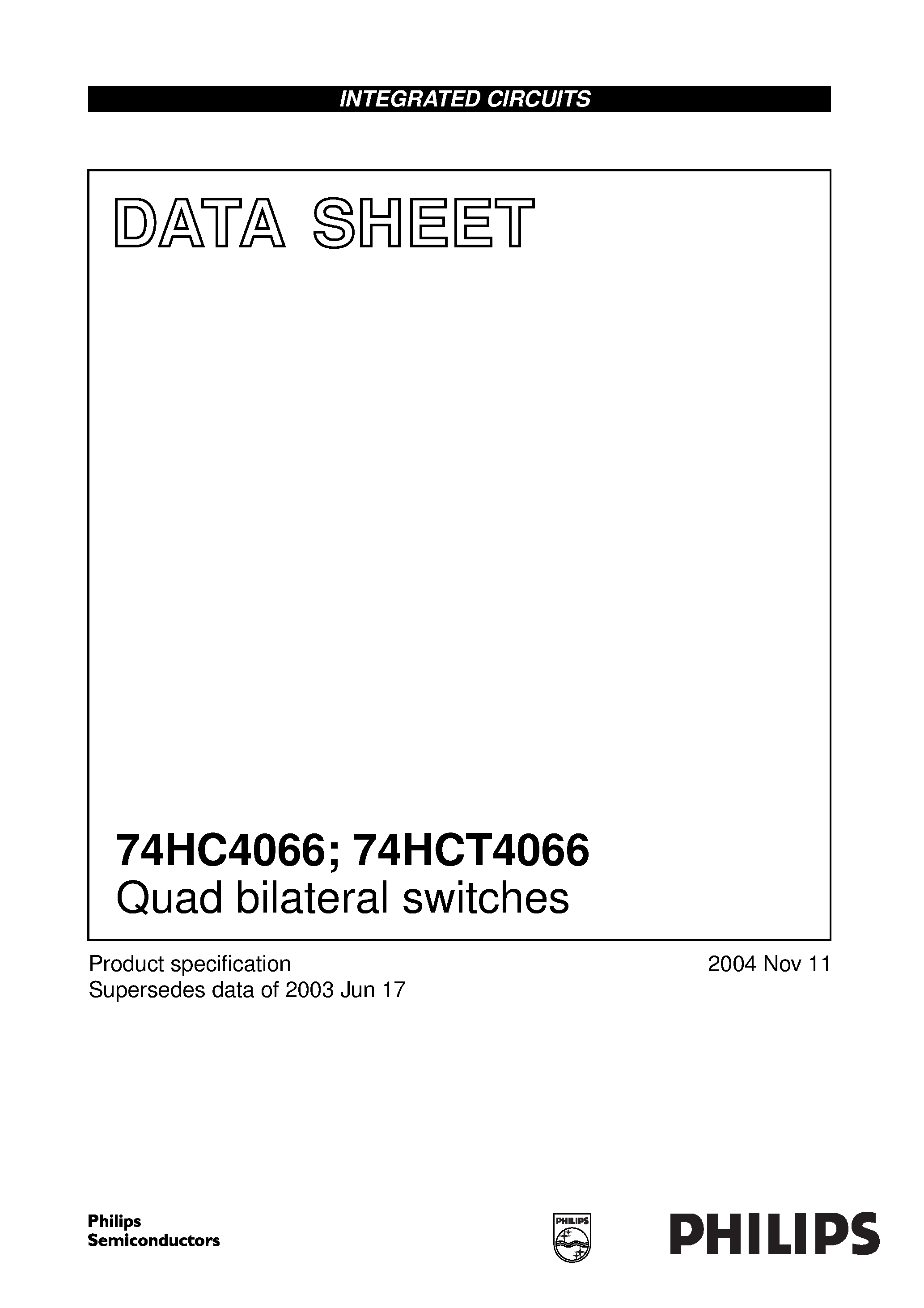 Datasheet 74HC4066BQ - (74HC4066x) Quad bilateral switches page 1